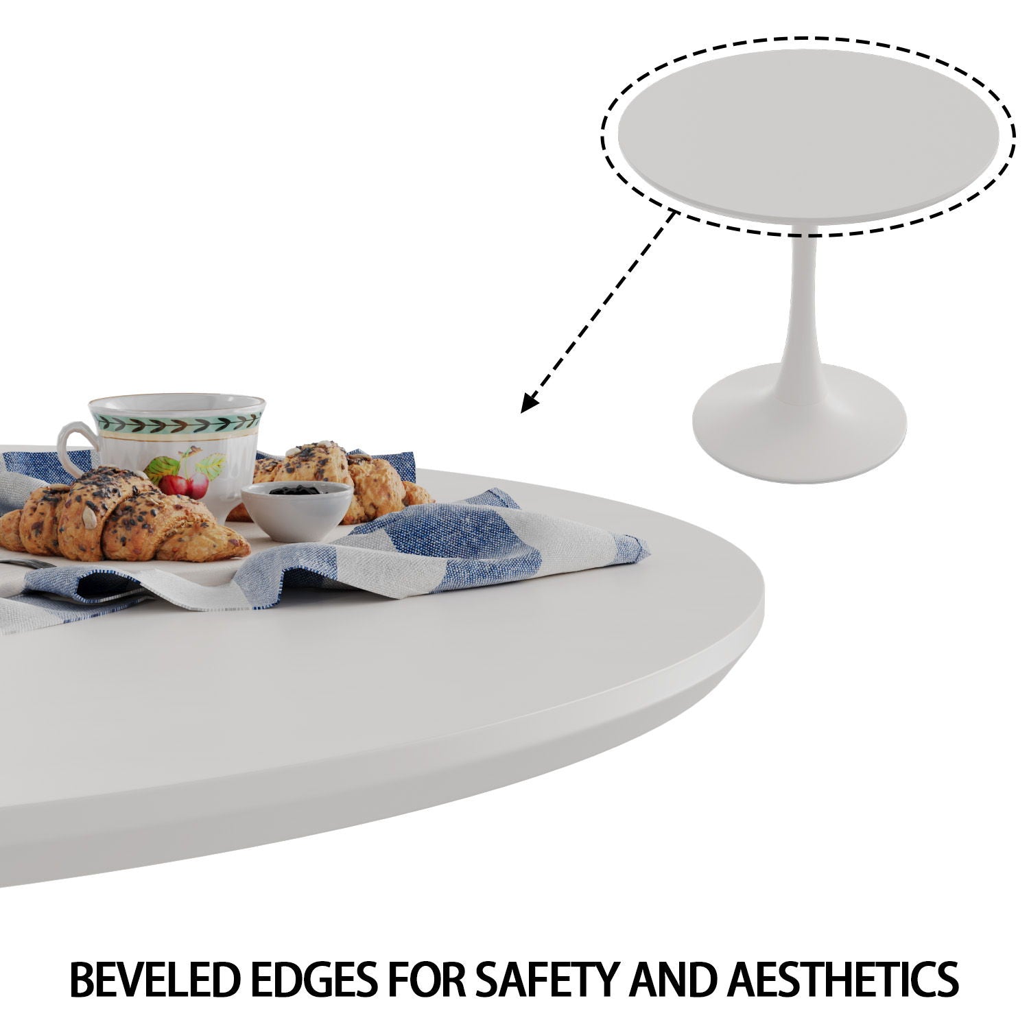 Mid-Century Round Dining Table With Pedestal Base For 2 - 4 People