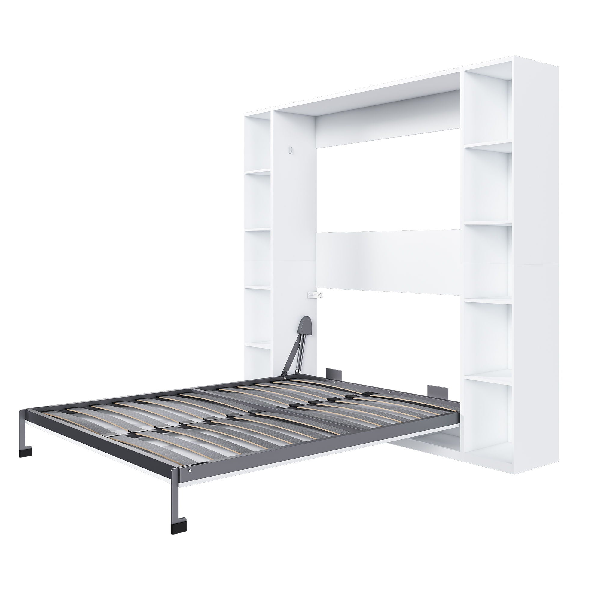 Queen Murphy Bed With Storage Cabinet - White