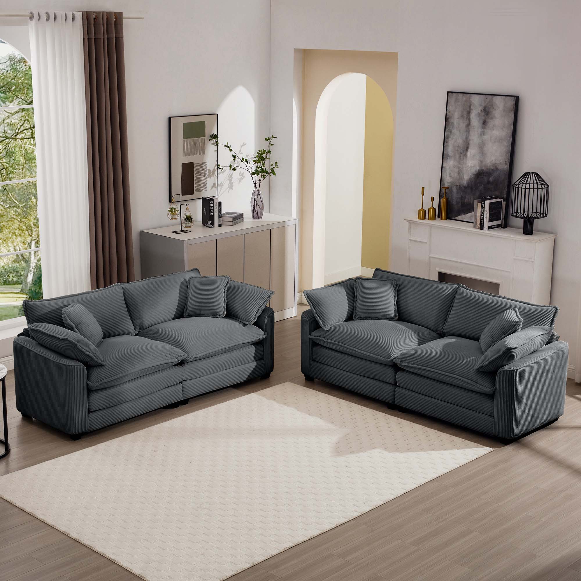 Elegant Corduroy Oversized Sectional Sofa Set With Deep Seats And Flexible Layout