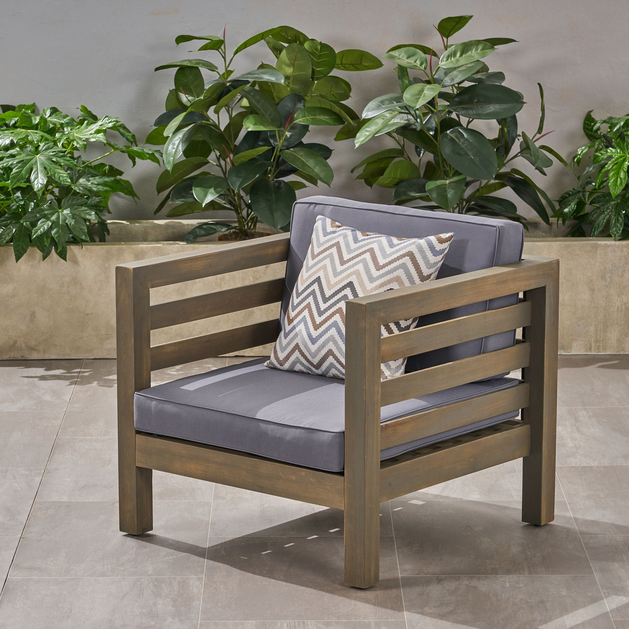 Outdoor Acacia Wood Patio Chair With Fabric Cushion