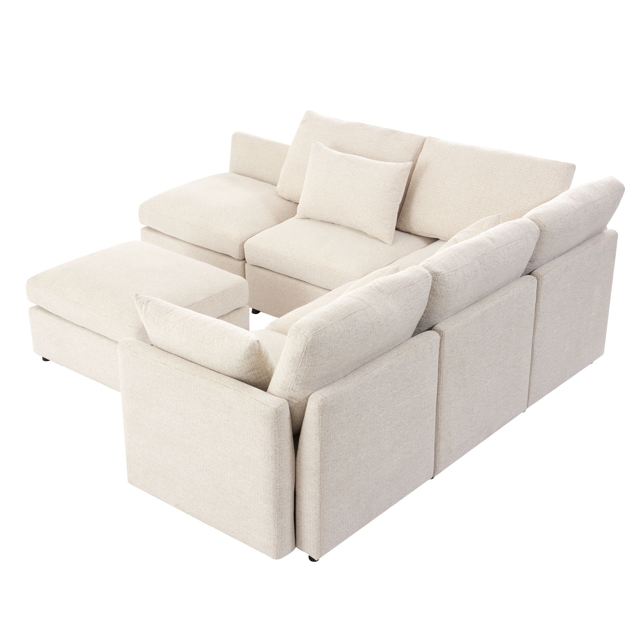 Sectional Sofa Modular U-Shaped With Ottoman & USB Ports