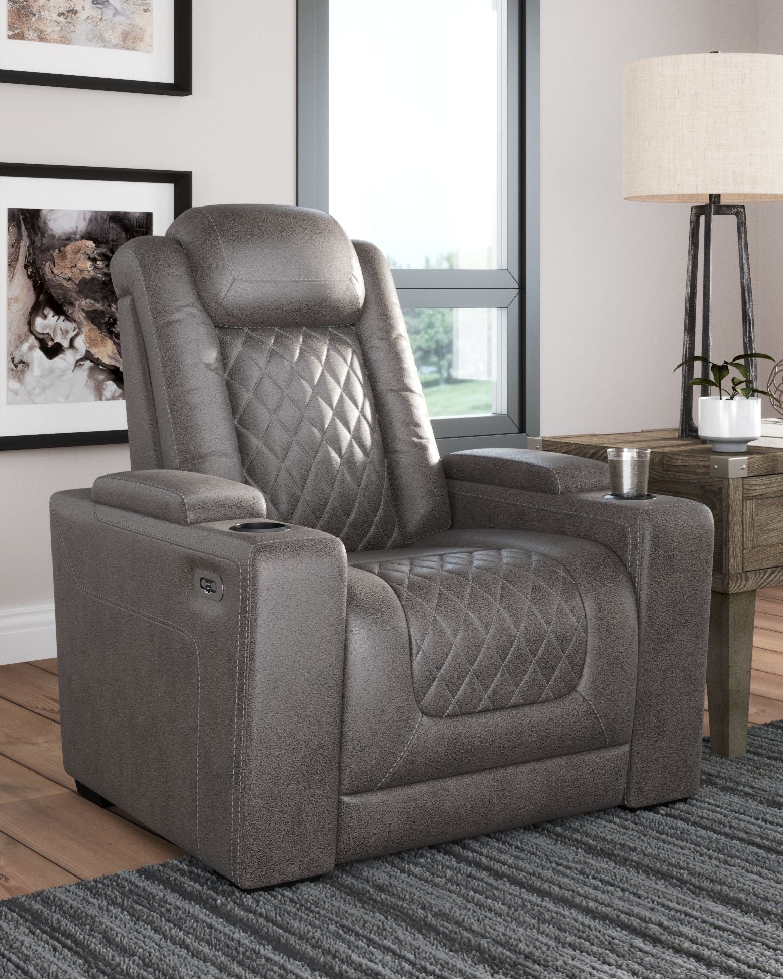 Ashley Furniture Hyllmont - Gray - Pwr Recliner/Adj Headrest | Meri Furniture