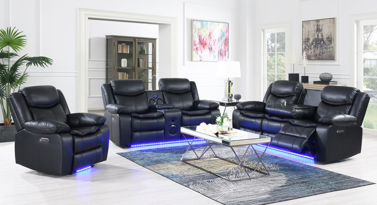 U100 - Power Reclining Sofa With LED Light - Black