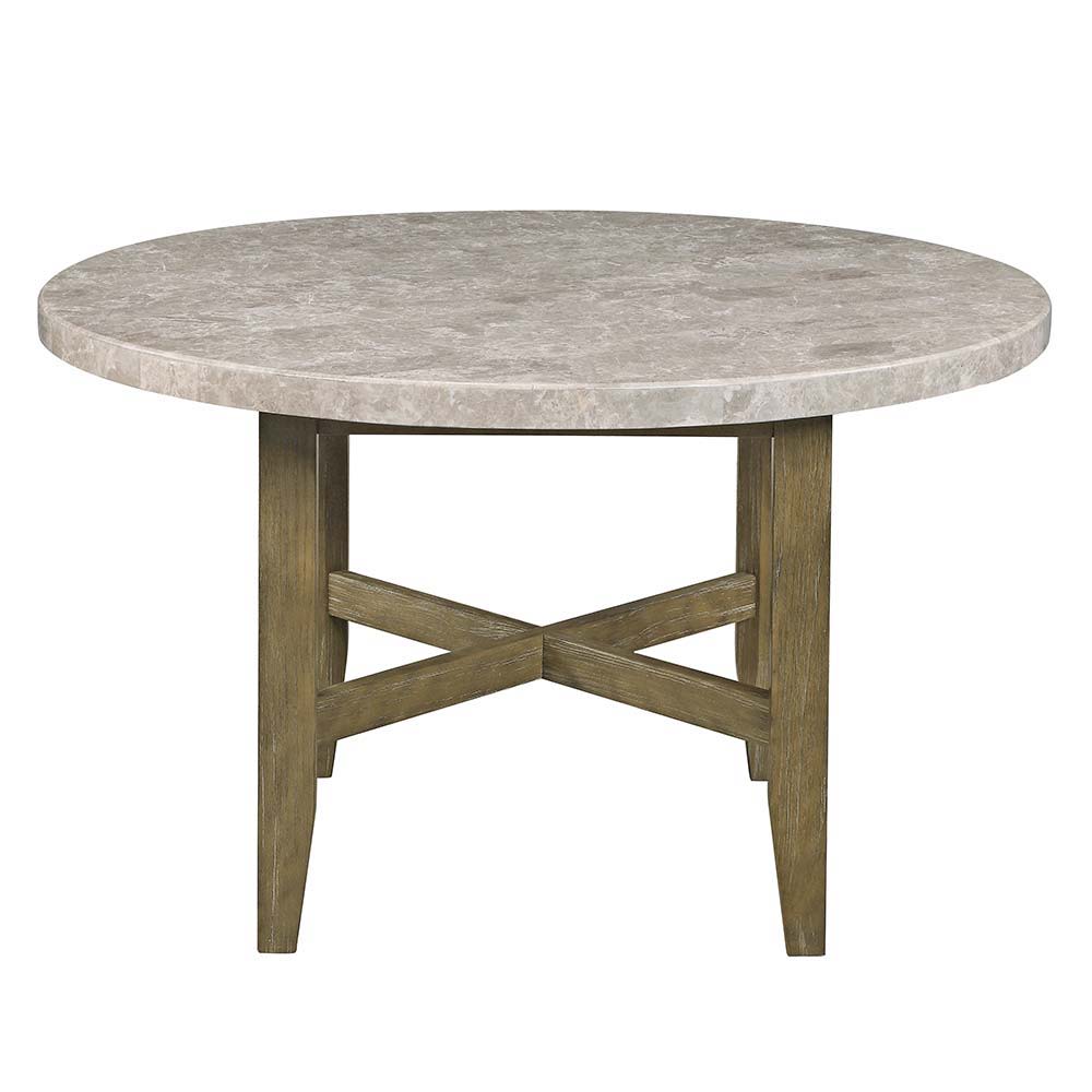 ACME Karsen - Dining Table - Marble & Rustic Oak Finish | Meri Furniture
