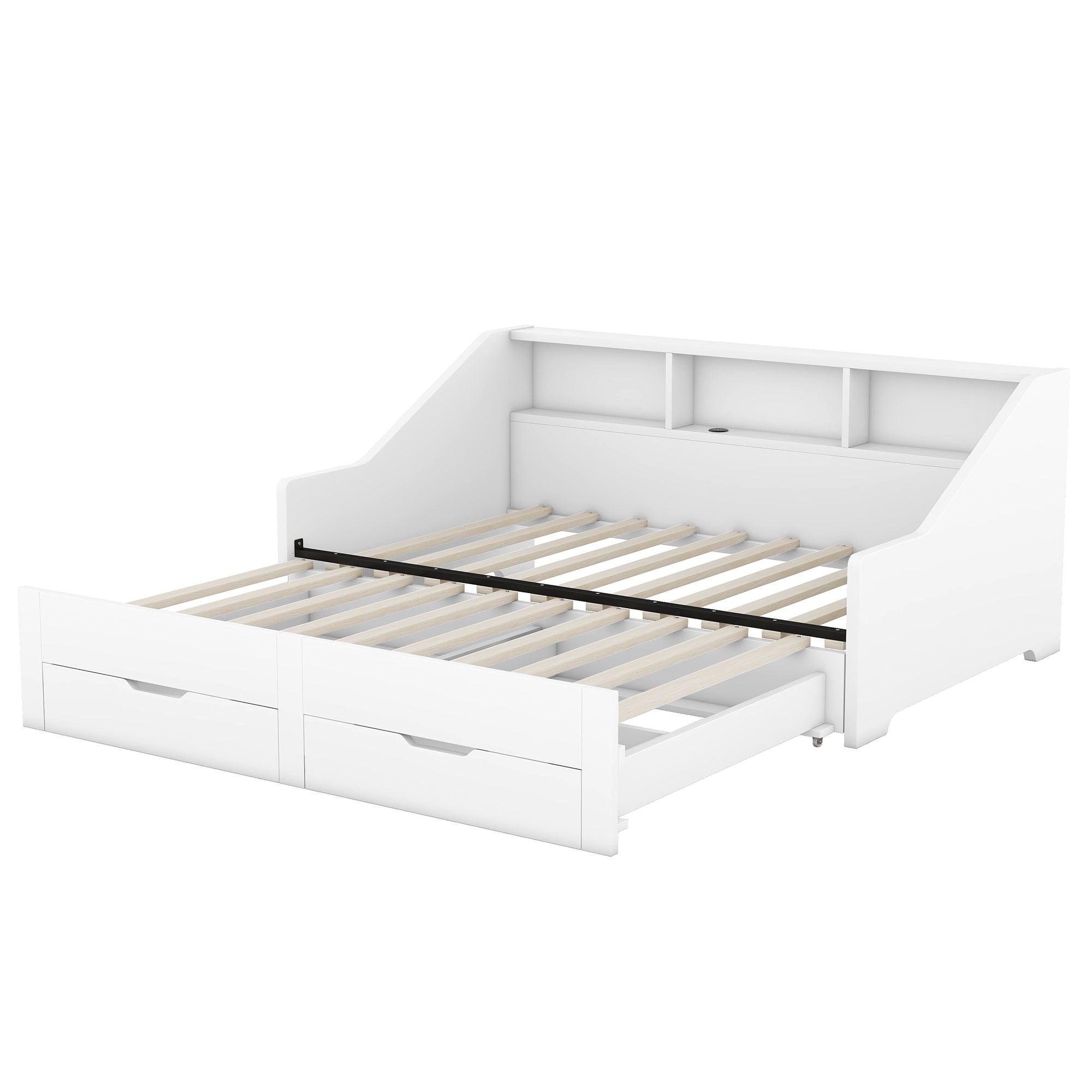 Daybed Frame With Storage Bookcases, 2 Drawers, Charging Station