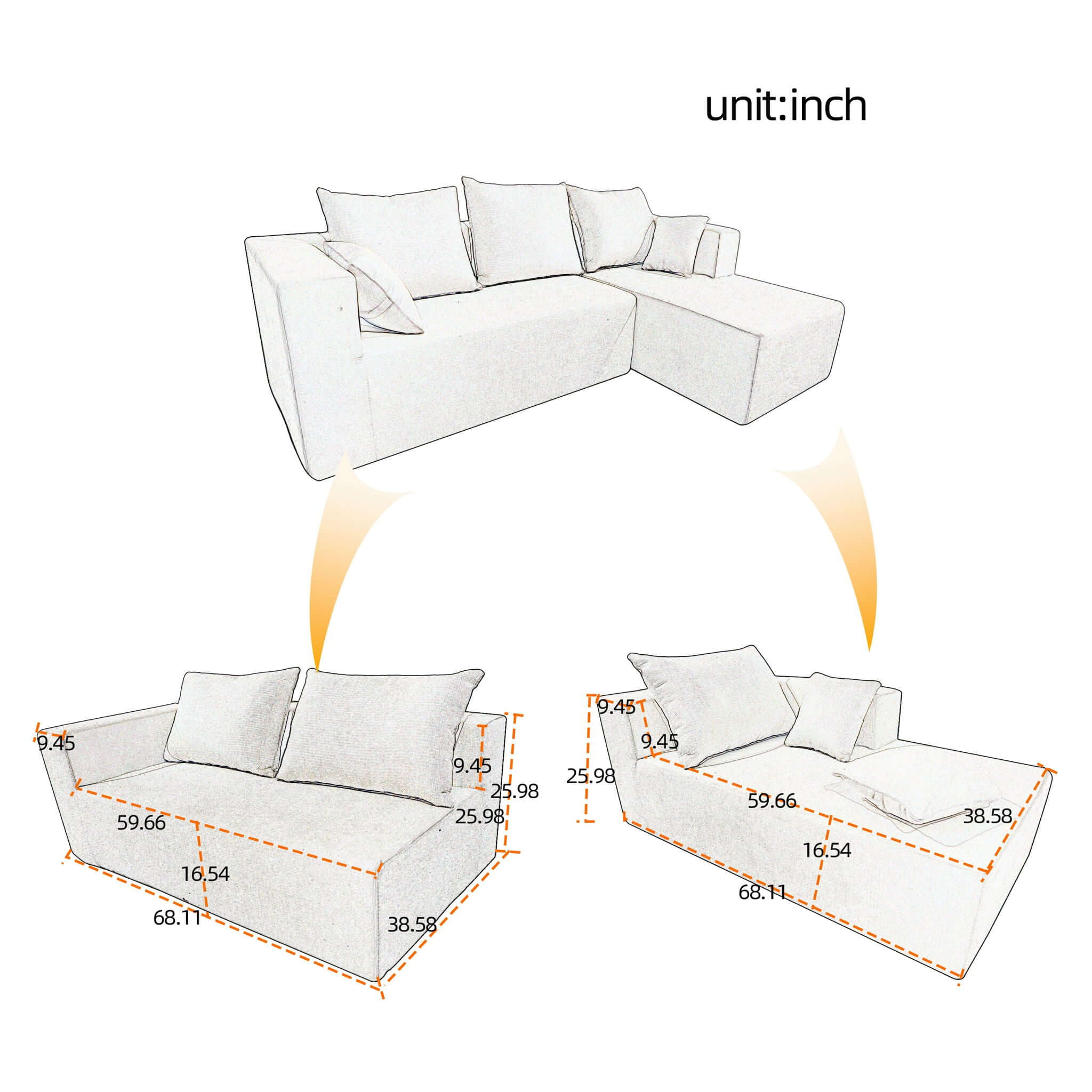 Modular Corner Sofa With Soft Linen Fabric