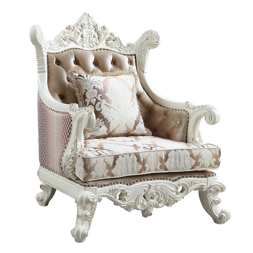 ACME Vanaheim - Chair - Fabric & Antique White Finish | Meri Furniture