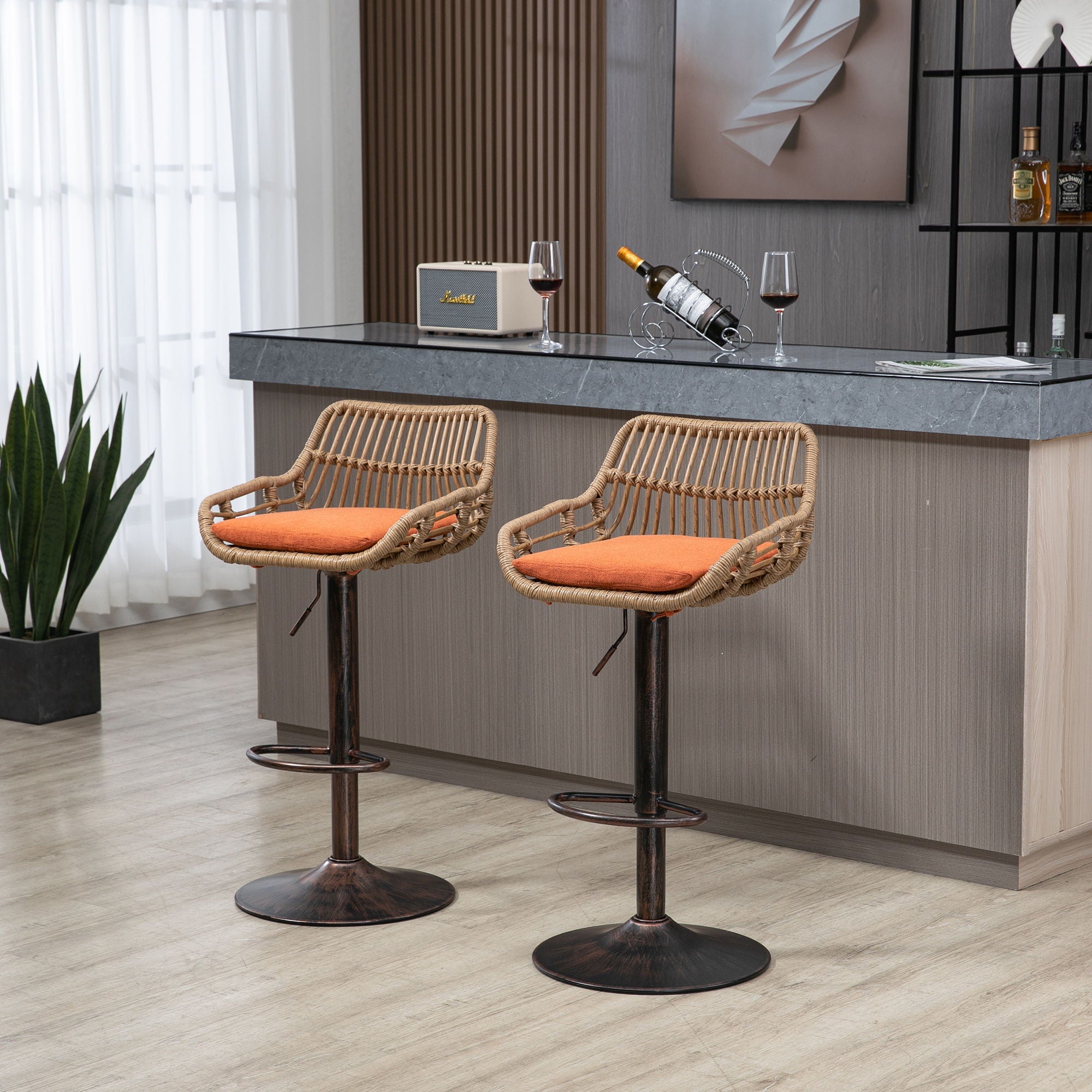 Modern Swivel Bar Stools Adjustable Counter Chairs With Footrest (Set of 2)