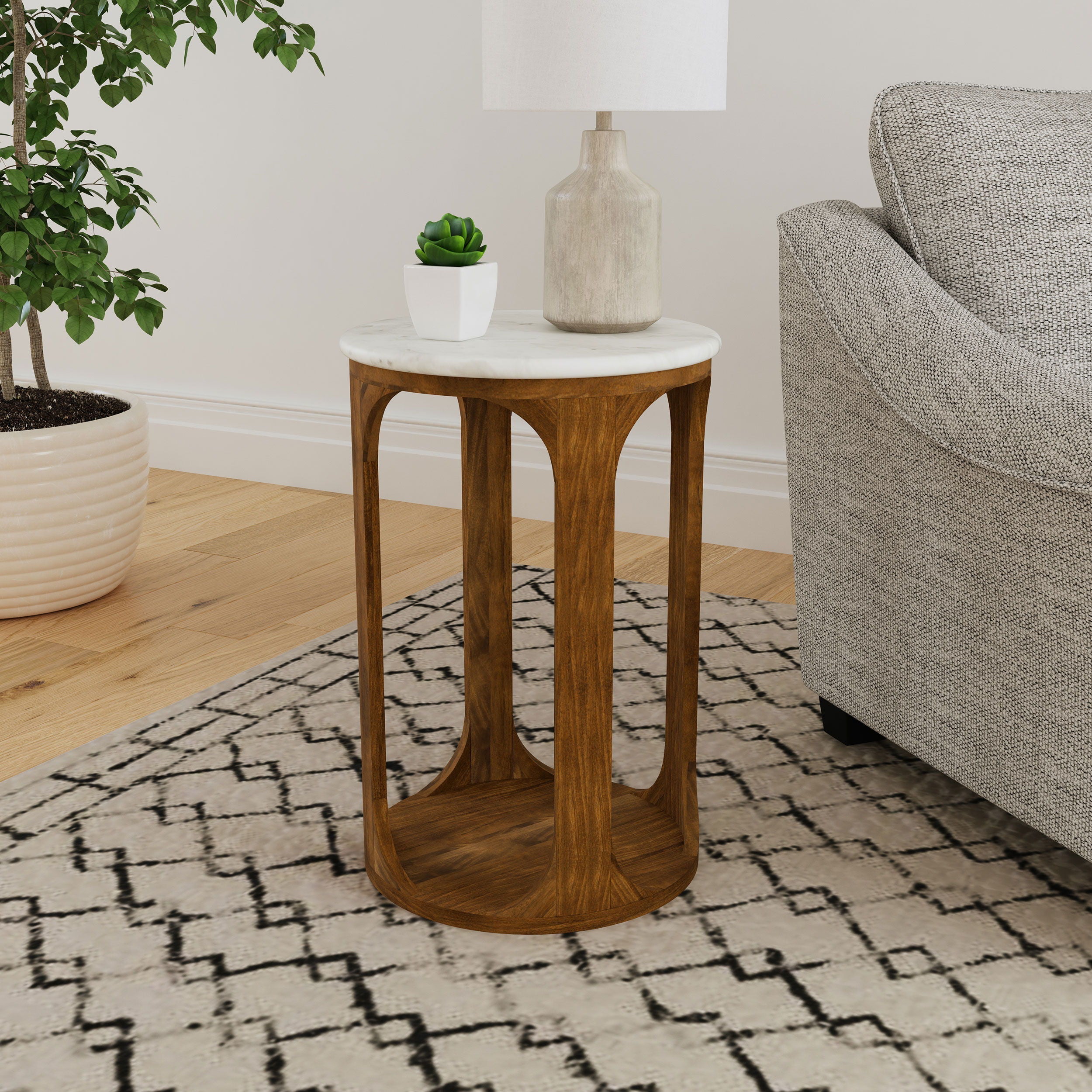 Coaster Fine Furniture Berkeley - Round Marble Top Side Table - White And Brown | Meri Furniture