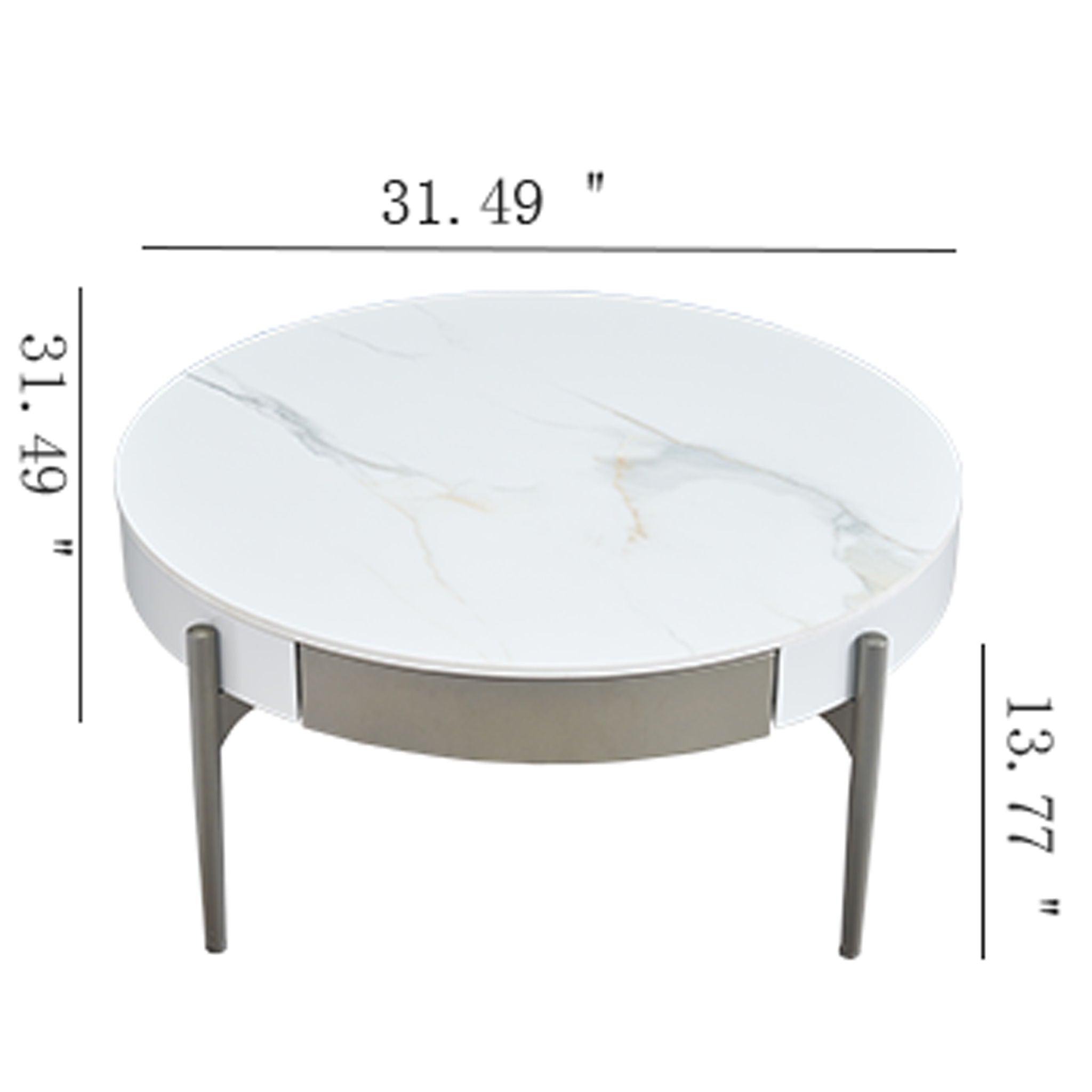 Modern Round Coffee Table With Storage Drawers Handcrafted Ceramic Inlay Tabletop 2 Tone Wood Legs Scandinavian Living Room Center Table - White / Gray