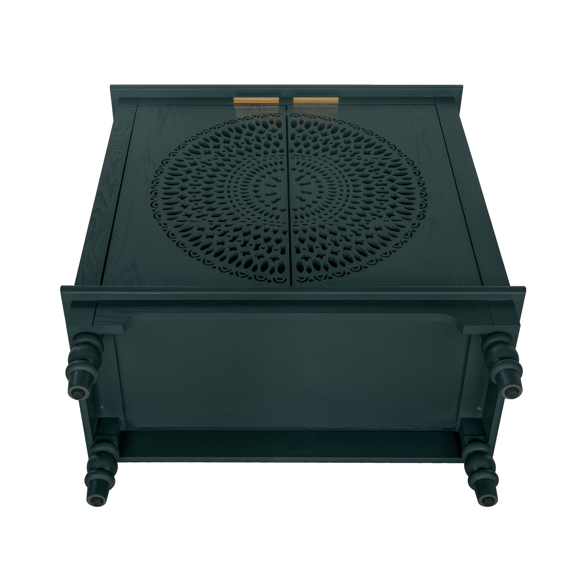 Hollow Carved 2 Door Accent Cabinet With Adjustable Shelf, Sideboard Buffet For Entryway, Living Room Or Bedroom - Blackish Green