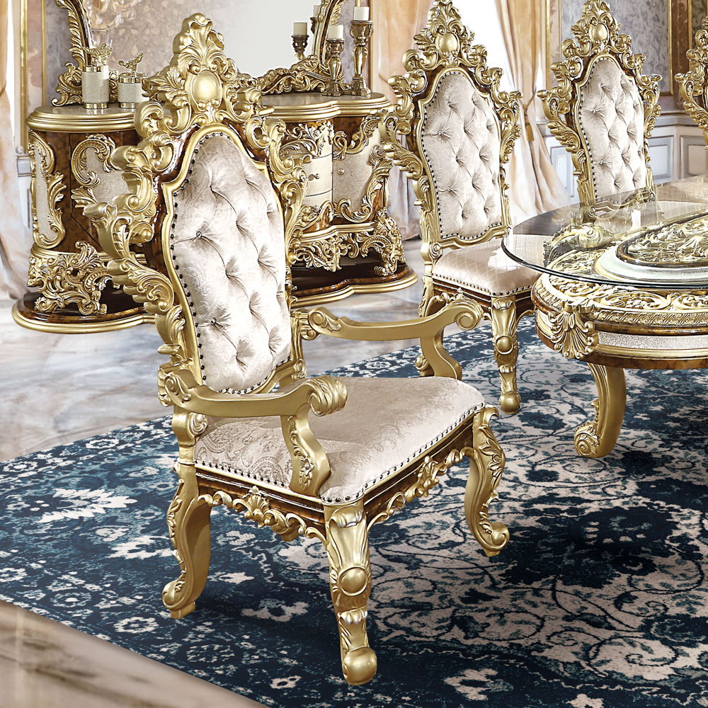 ACME Desiderius - Arm Chair (Set of 2) - Antique Gold & Hand-Painted Brown | Meri Furniture