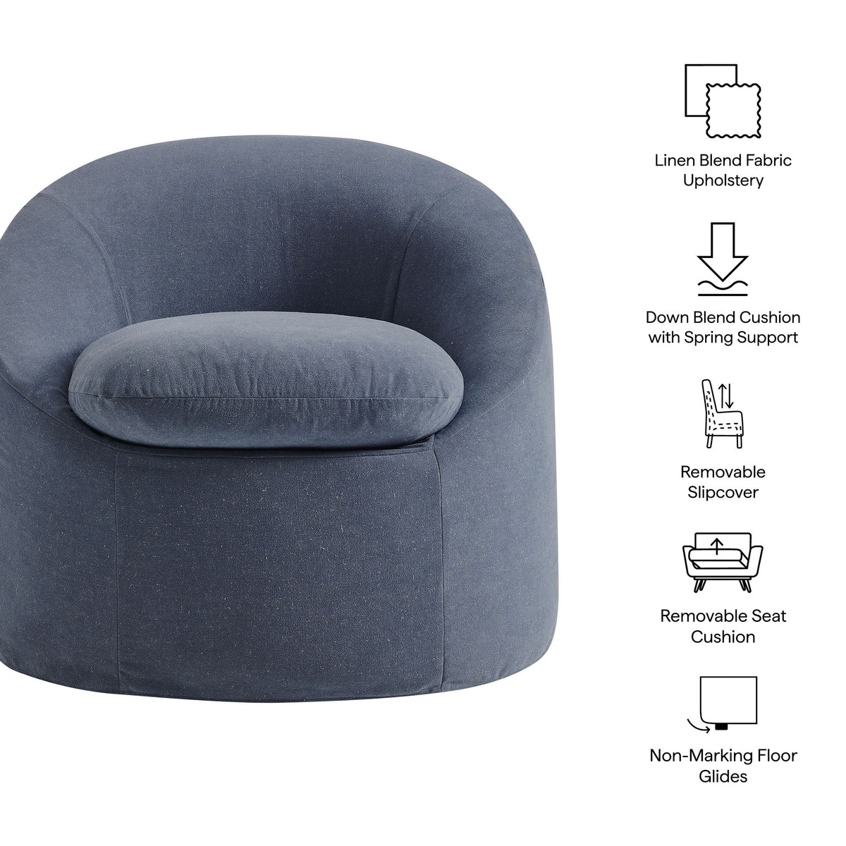 Sadie Slipcovered Linen-Blend Round Accent Chair by Modway