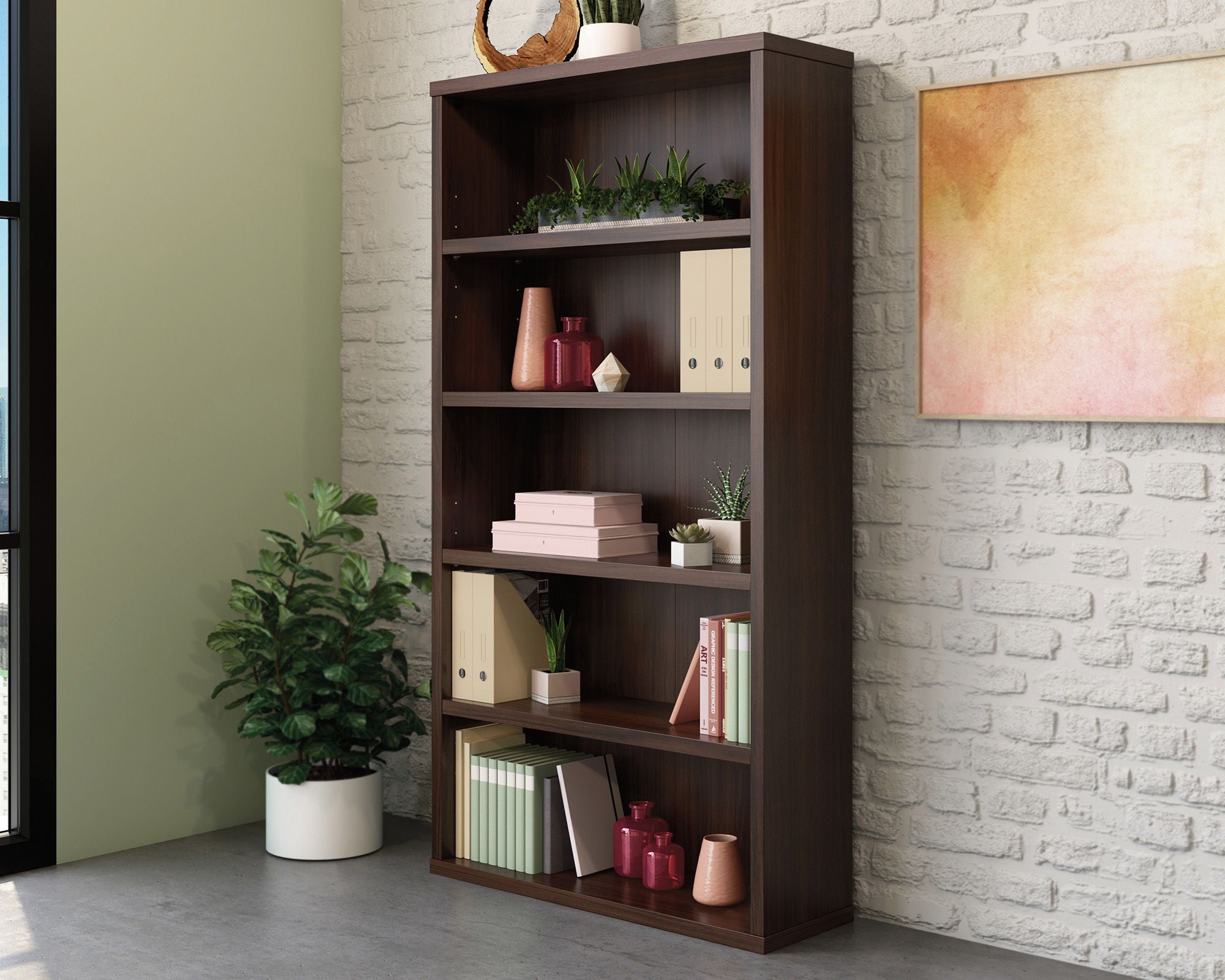 5-Shelf Commercial Bookcase in Noble Elm