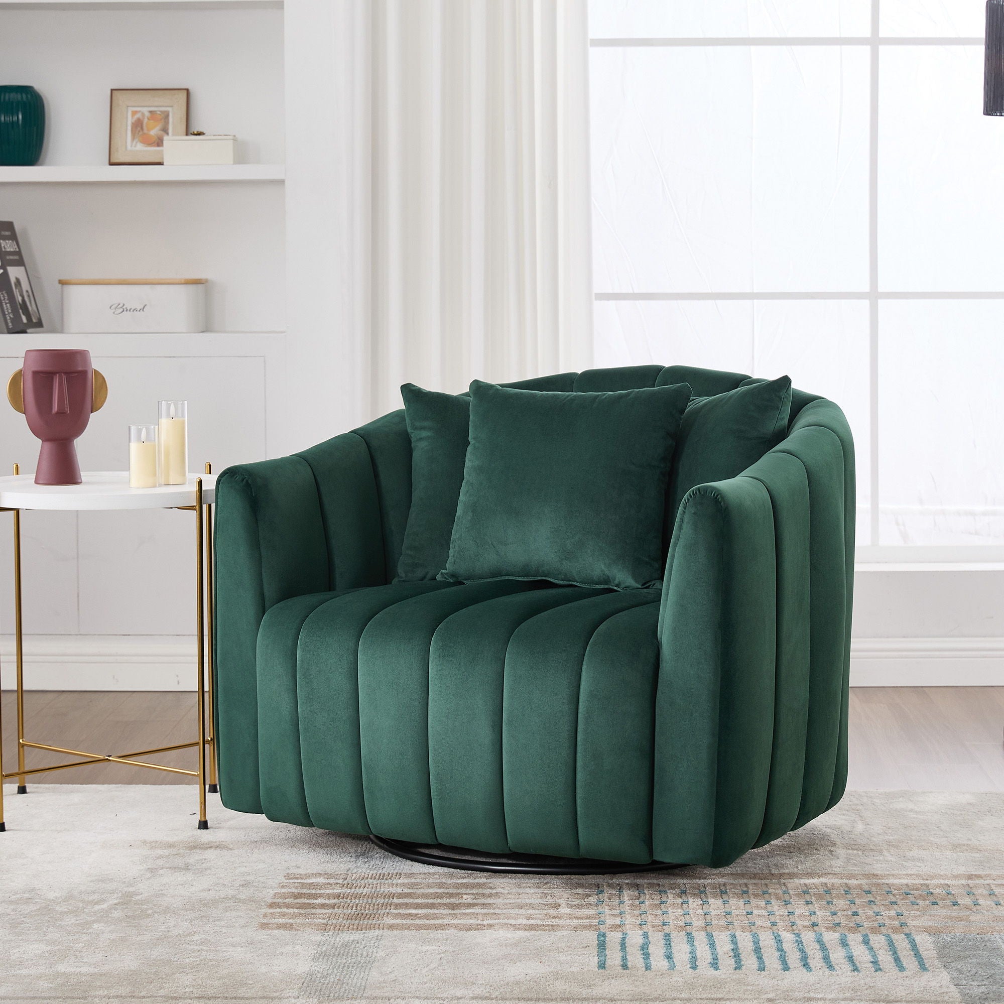 Upholstered Oversized 360° Swivel Accent Barrel Chair And Half Cozy Sofa With 3 Pillows