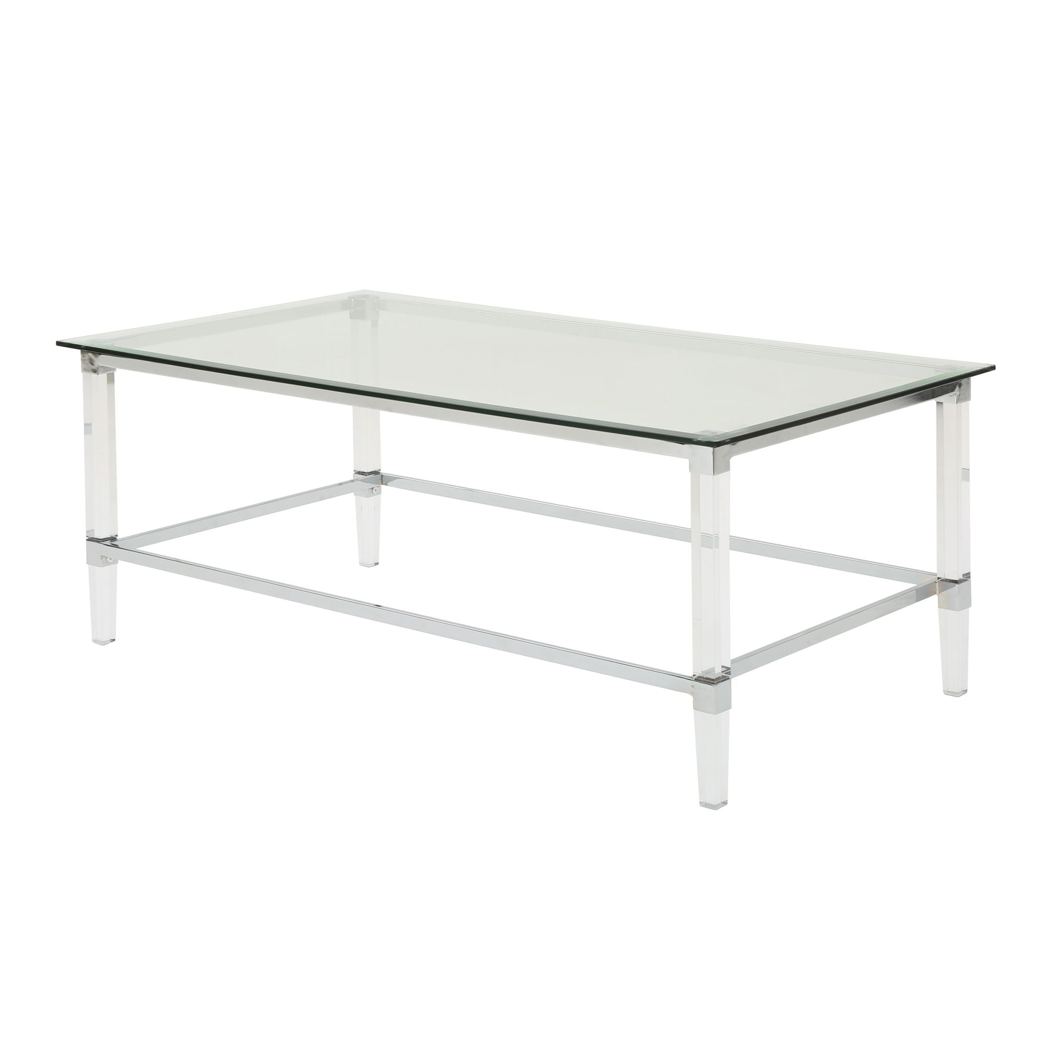 Ultra Modern Rectangle Coffee Table With Tempered Glass Surface - Clear