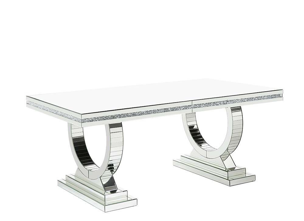 ACME Noralie - Dining Table - Mirrored - Glass - 30" | Meri Furniture