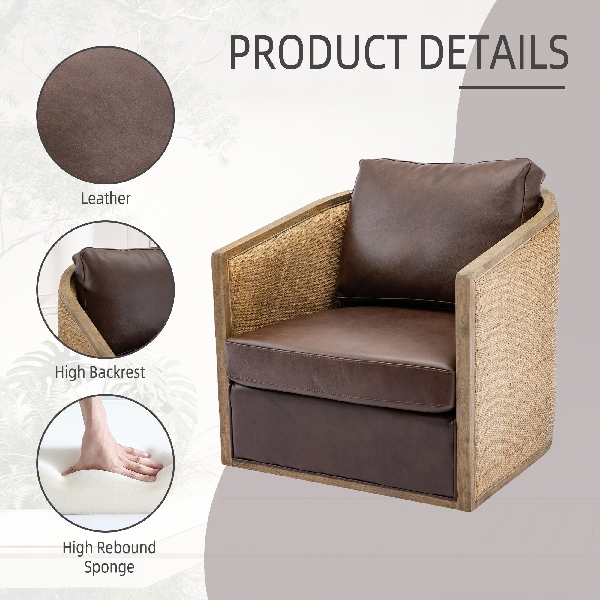 Barrel, Comfy Round Accent Sofa Chair With 360 Degree Swivel, Leisure Arm
