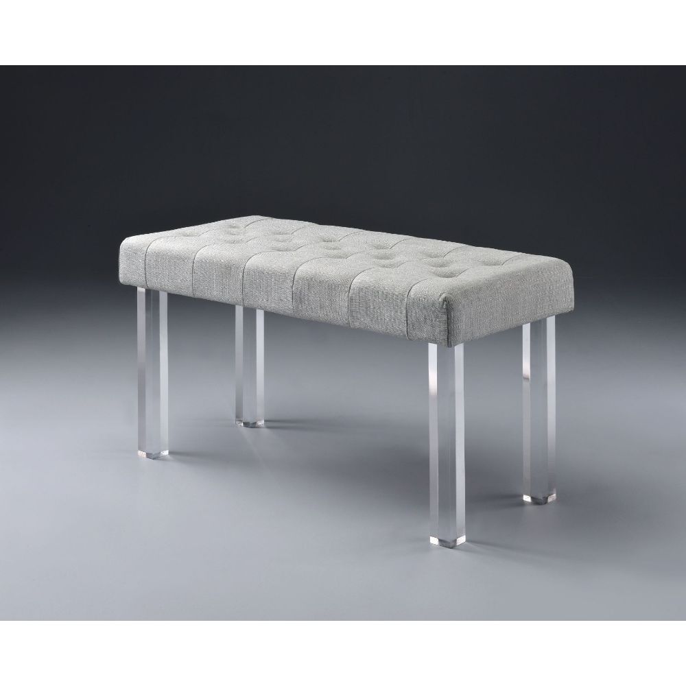 ACME Bagley - Bench - Linen & Clear Acrylic | Meri Furniture