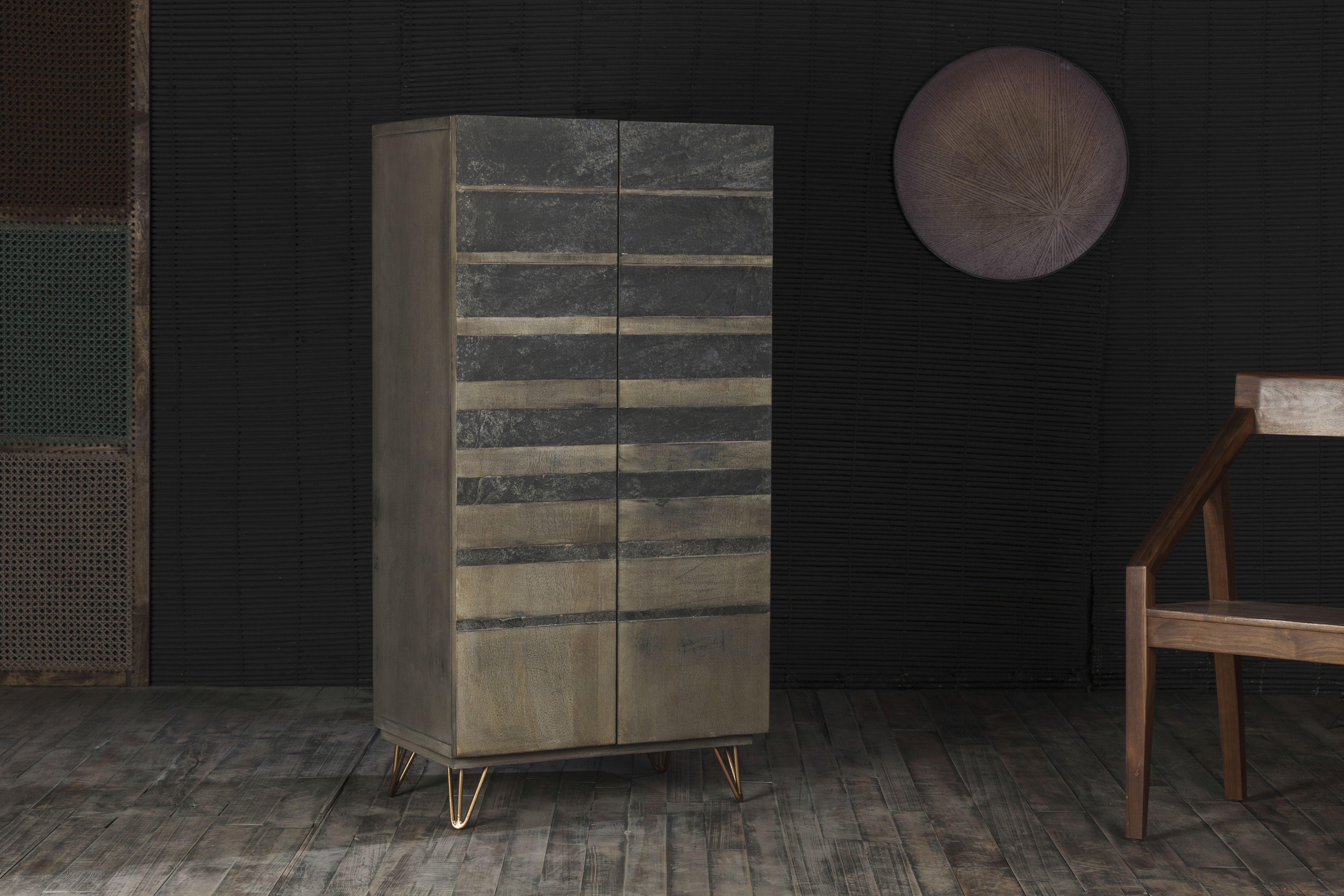 ACME Beretta - Wardrobe - Gray Stone & Ash Oak | Meri Furniture