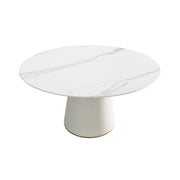 Modern Artificial Stone Round Plywood Base Dining Table, Can Accommodate 8 People, (Not Including Chairs) - White / Beige