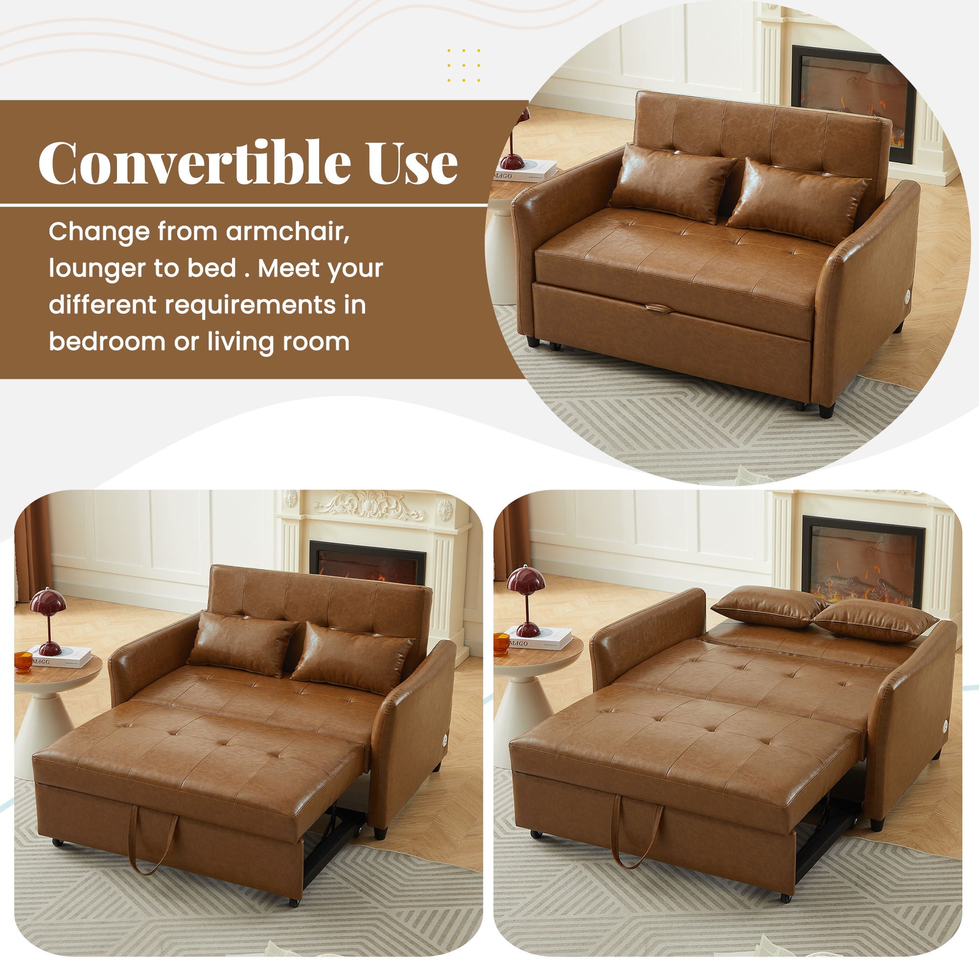 Convertible Sleeper Bed, Adjustable Oversized Armchair With 3 USB Ports