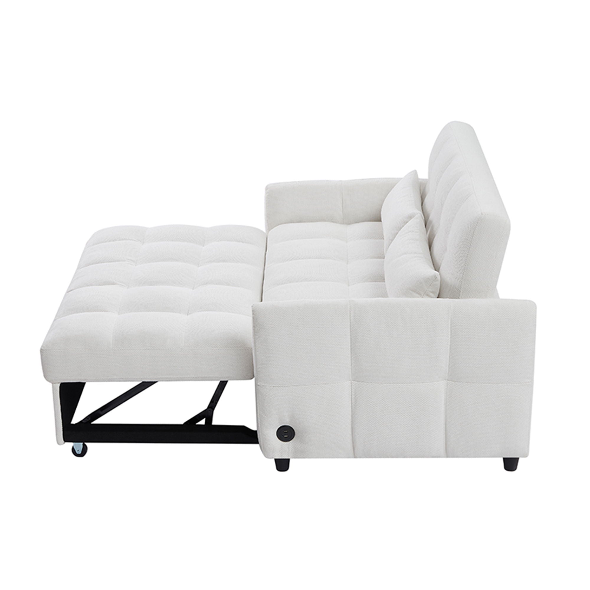 Loveseat Sofa Pull-Out Bed With Adjustable Backrest, 3 USB Ports And 2 Lumbar Pillows For Living Room