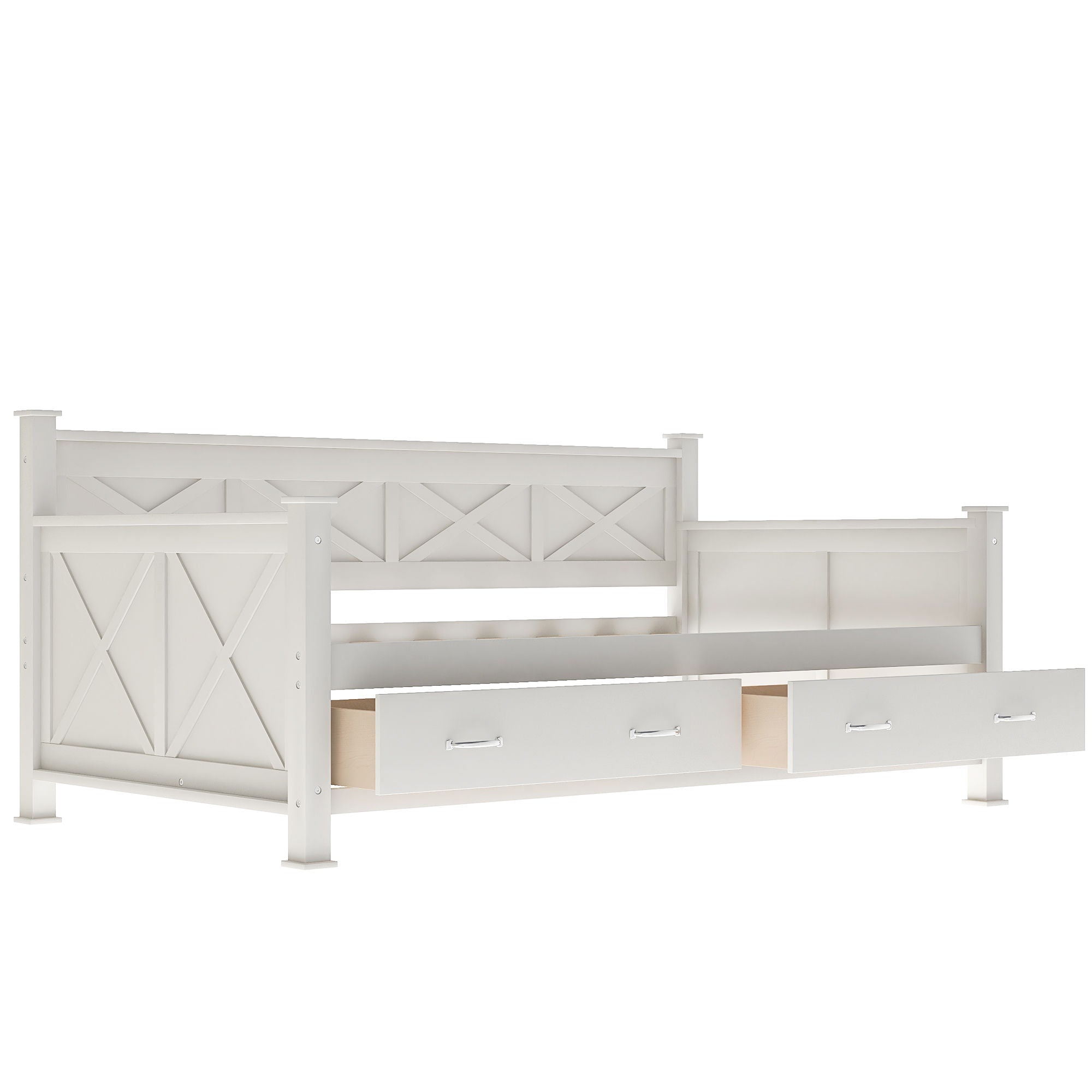 Modern Daybed With 2 Large Drawers, X Shaped Frame