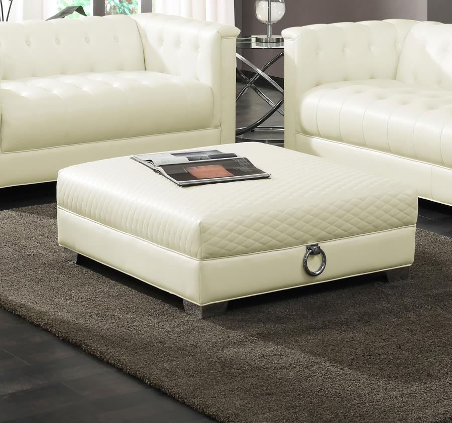 Coaster Fine Furniture Chaviano - Square Upholstered Ottoman - Pearl White | Meri Furniture