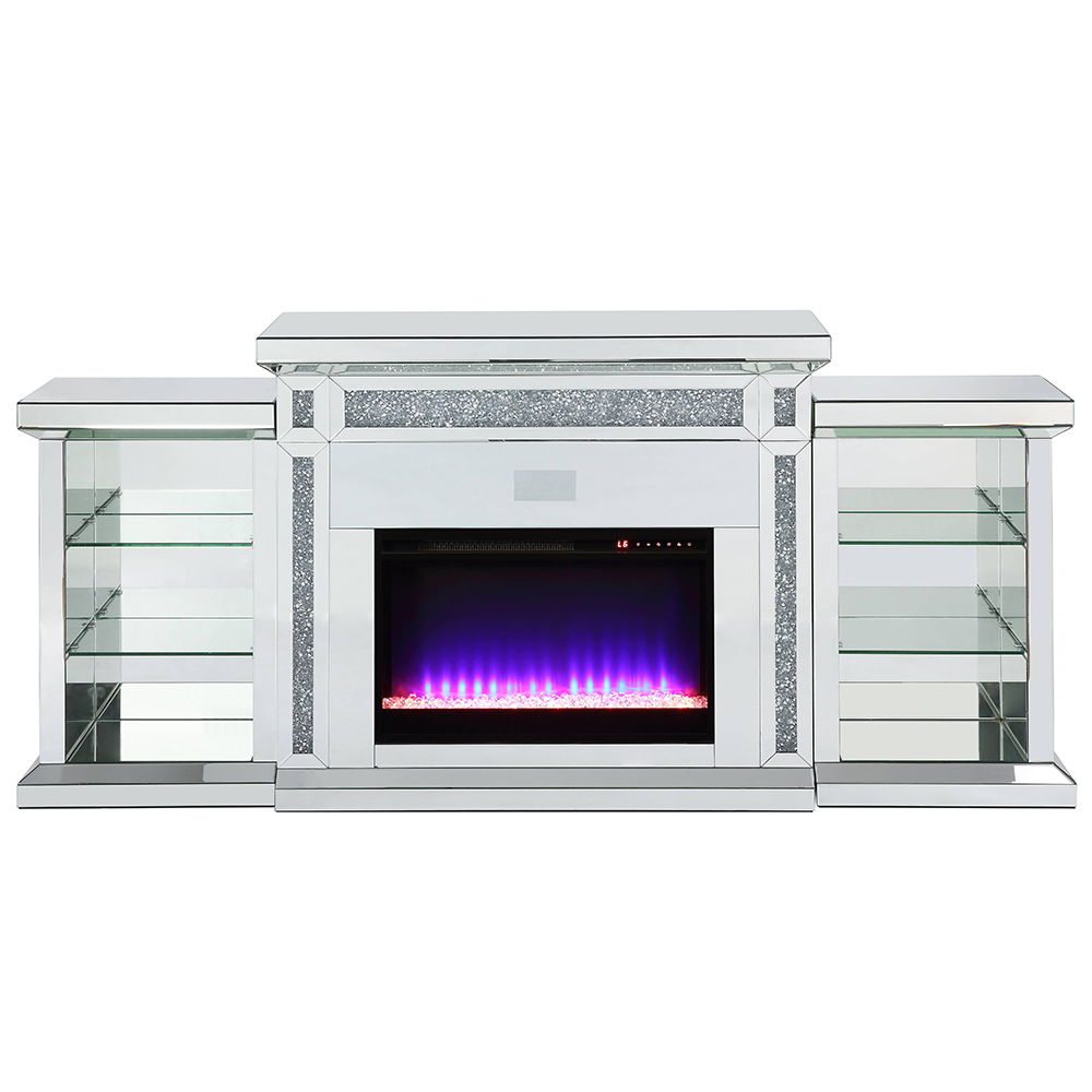 Noralie - Fireplace With LED & Bluetooth - Mirrored & Faux Diamonds