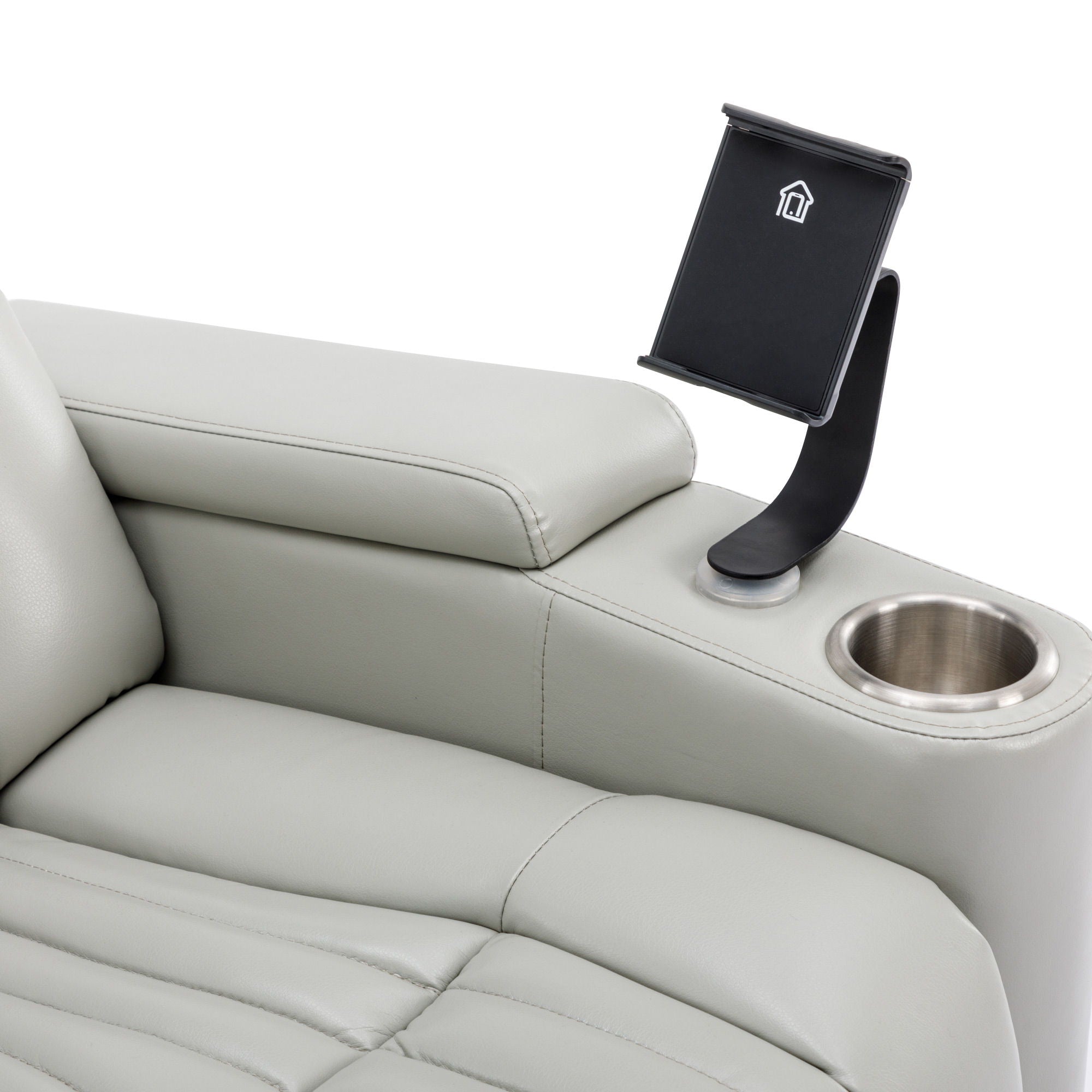 270° Power Swivel Recliner Home Theater Chair With Hidden Arm Storage, LED Light, Cup Holder, And Tray Table