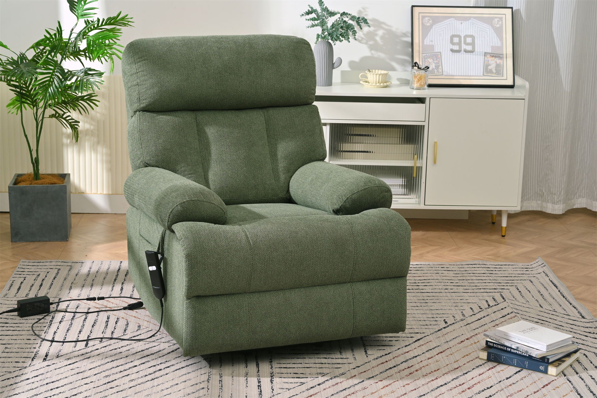 Oversized Power Lift Recliner Chai With Remote Control, Side Pocket, Spacious Seat