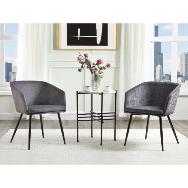 ACME Taigi - Chair & Table - Gray Velvet & Black | Meri Furniture