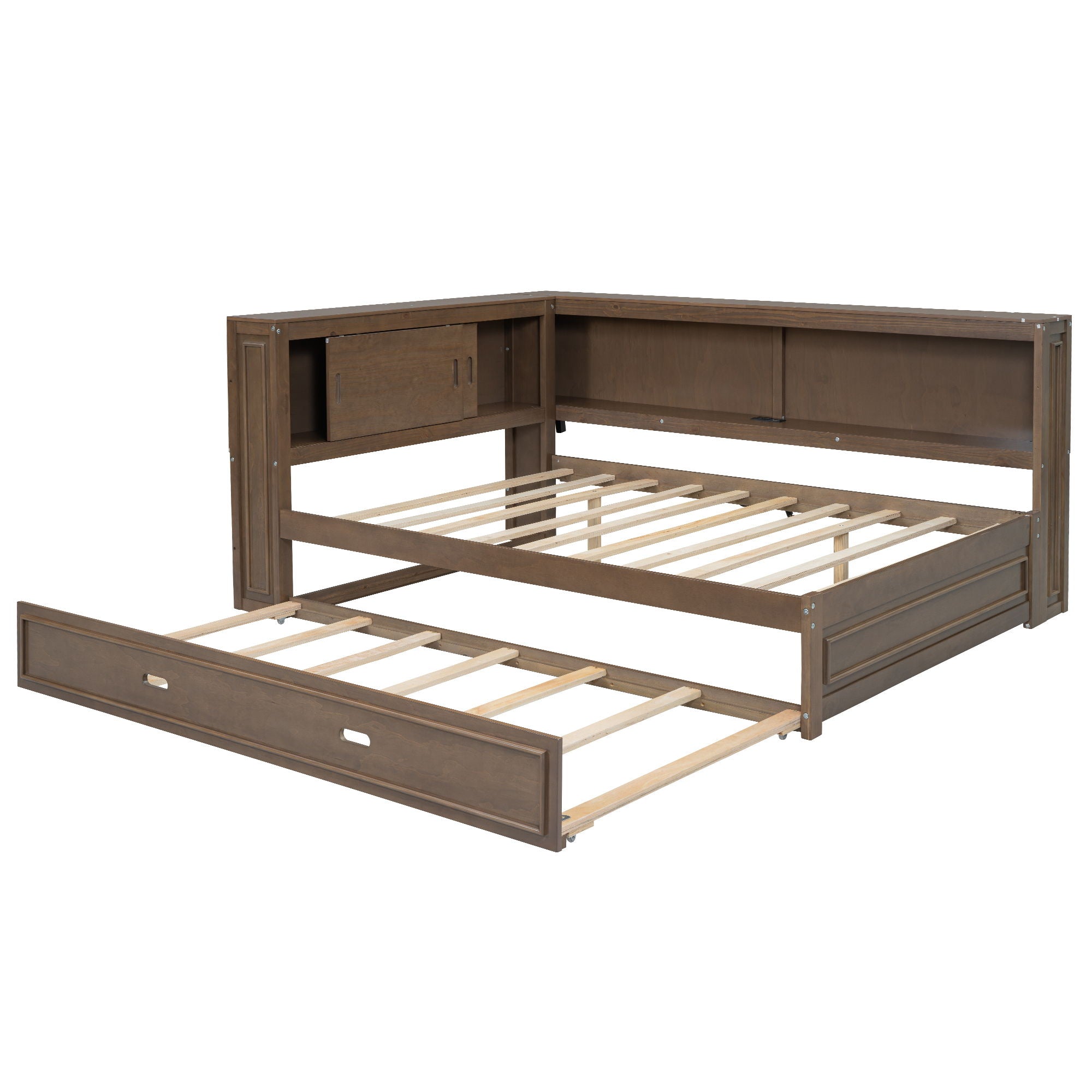 Daybed With Storage Shelves, LED, USB, And Trundle