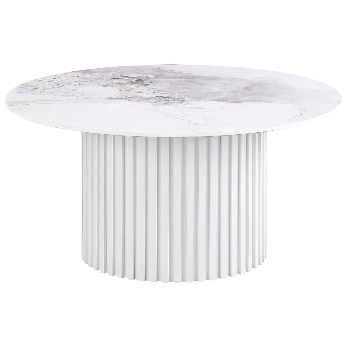 Rowena - Round Sintered Stone Coffee Table - White Faux Marble