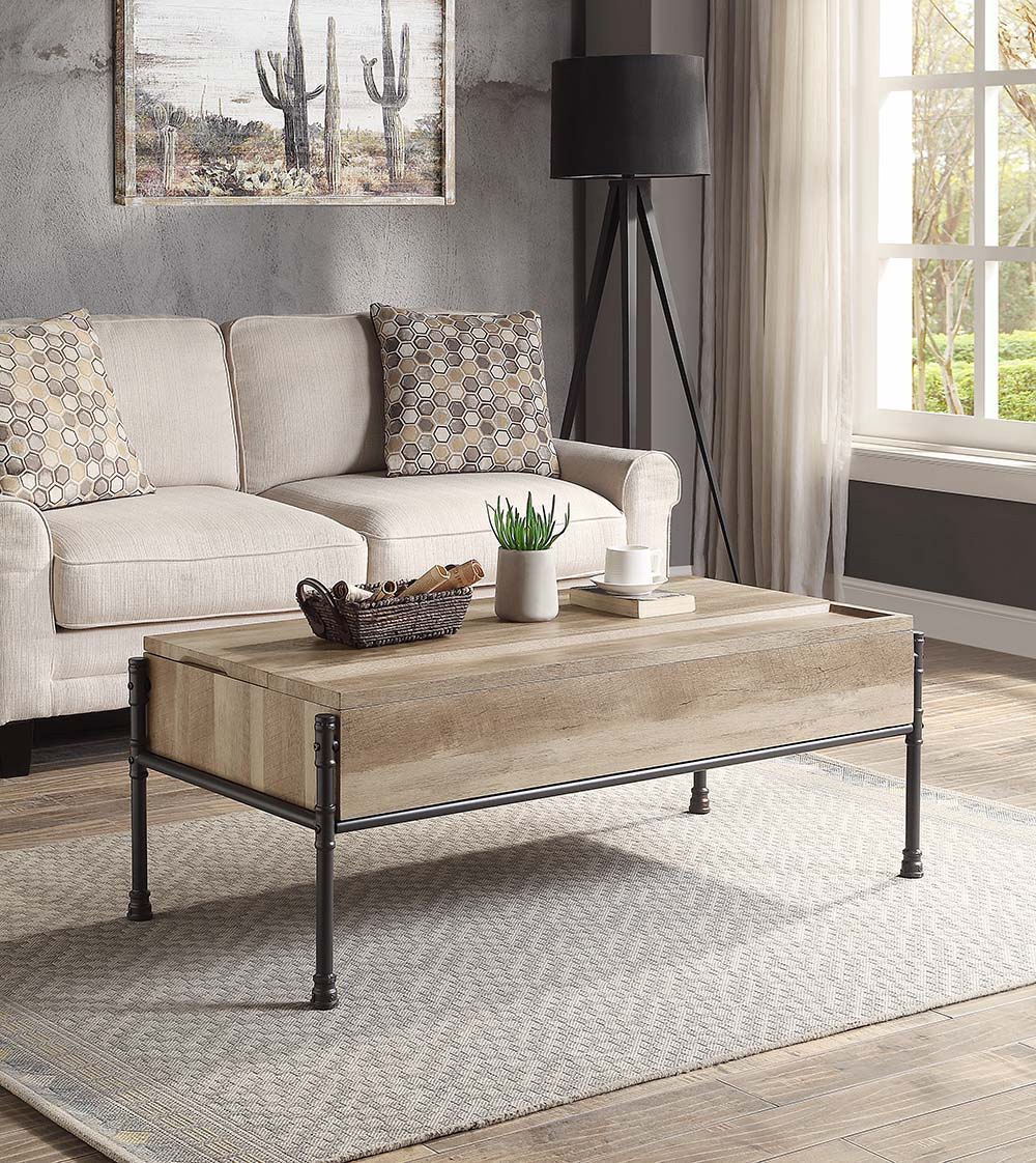 ACME Brantley - Coffee Table - Oak & Sandy Black Finish - 18" | Meri Furniture
