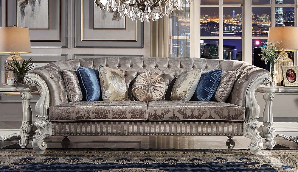 ACME Versailles - Sofa - Ivory Fabric & Bone White Finish | Meri Furniture