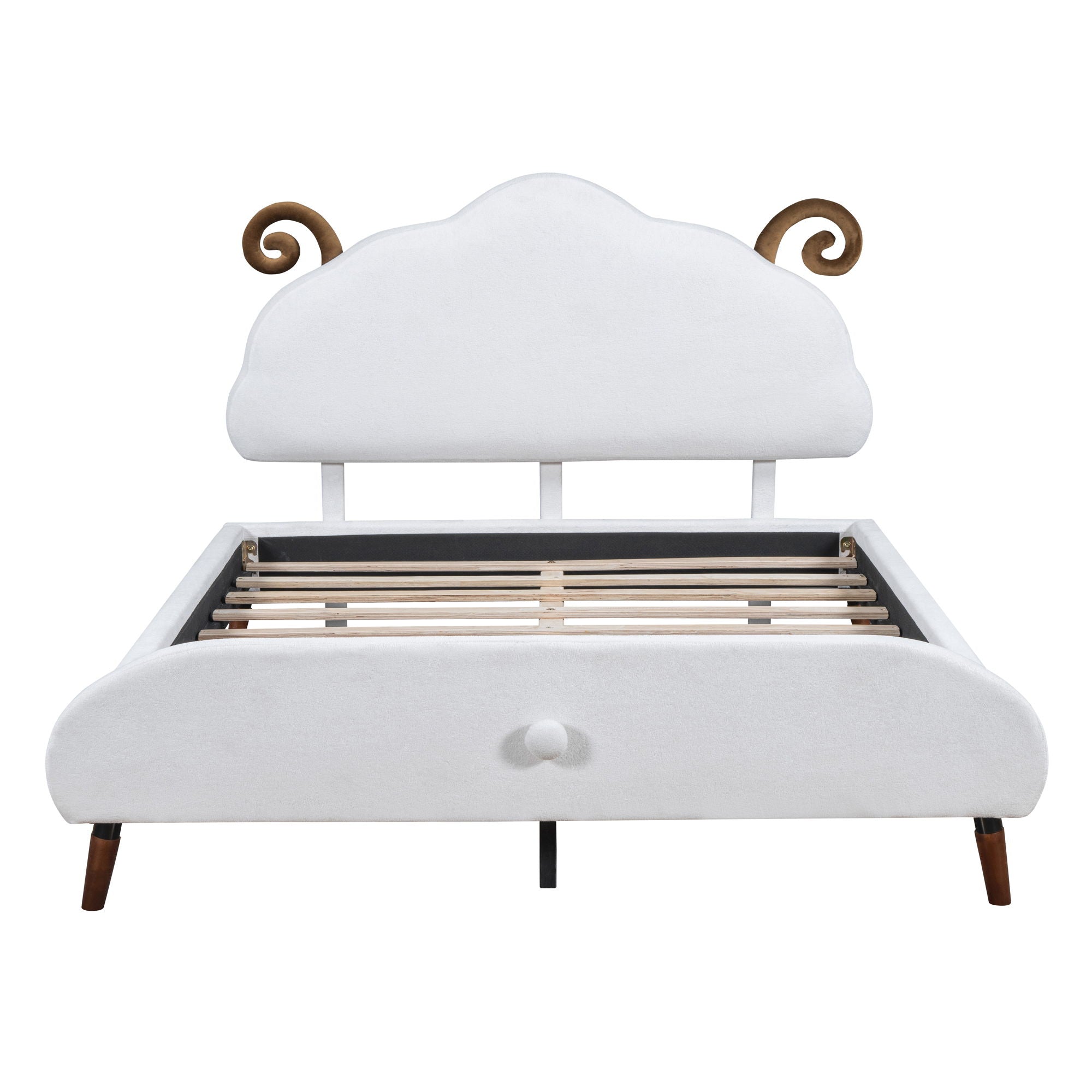 Upholstered Platform Bed With Sheep Shaped Headboard