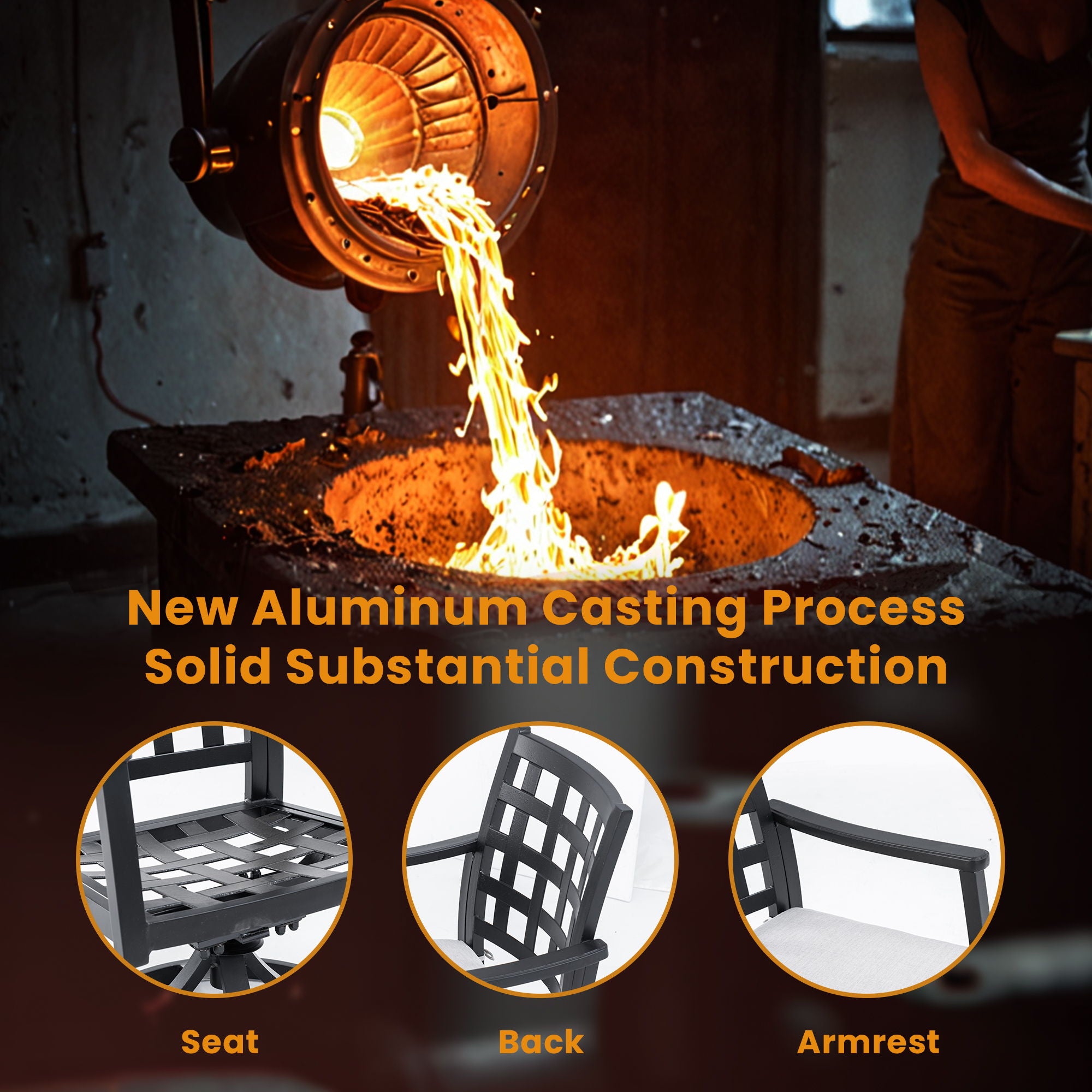 Modern Classic Outdoor Dining Swivel Rockers With Sunbrella Cushion, Lattice Design, Weather Resistant Frame (Set of 2) - Ember Black