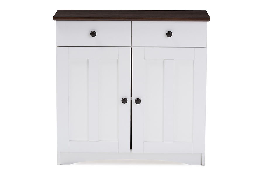 Lauren Modern and Contemporary Two-tone White and Dark Brown Buffet Kitchen Cabinet with Two Doors and Two Drawers