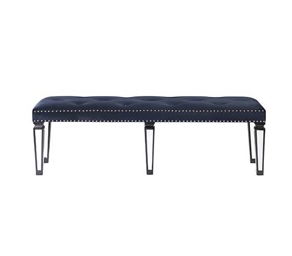ACME Varian II - Bench - Black Velvet & Black & Sliver Finish | Meri Furniture