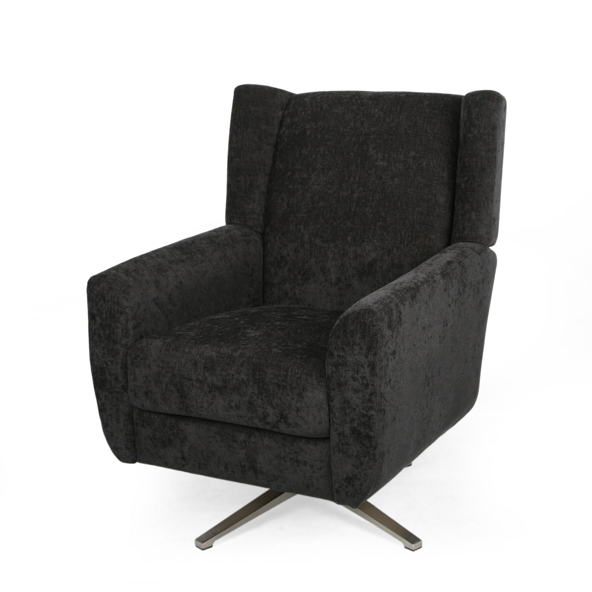 Contemporary Swivel Chair With Wingback Design - Black