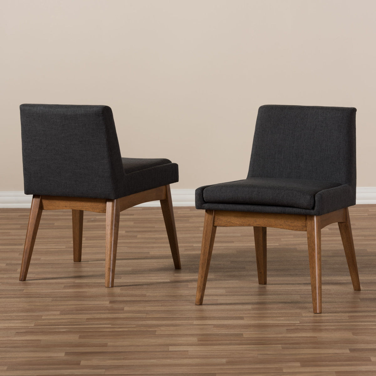Nexus Mid-Century Modern Walnut Wood Finishing Dark Fabric Dining Side Chair (Set of 2)