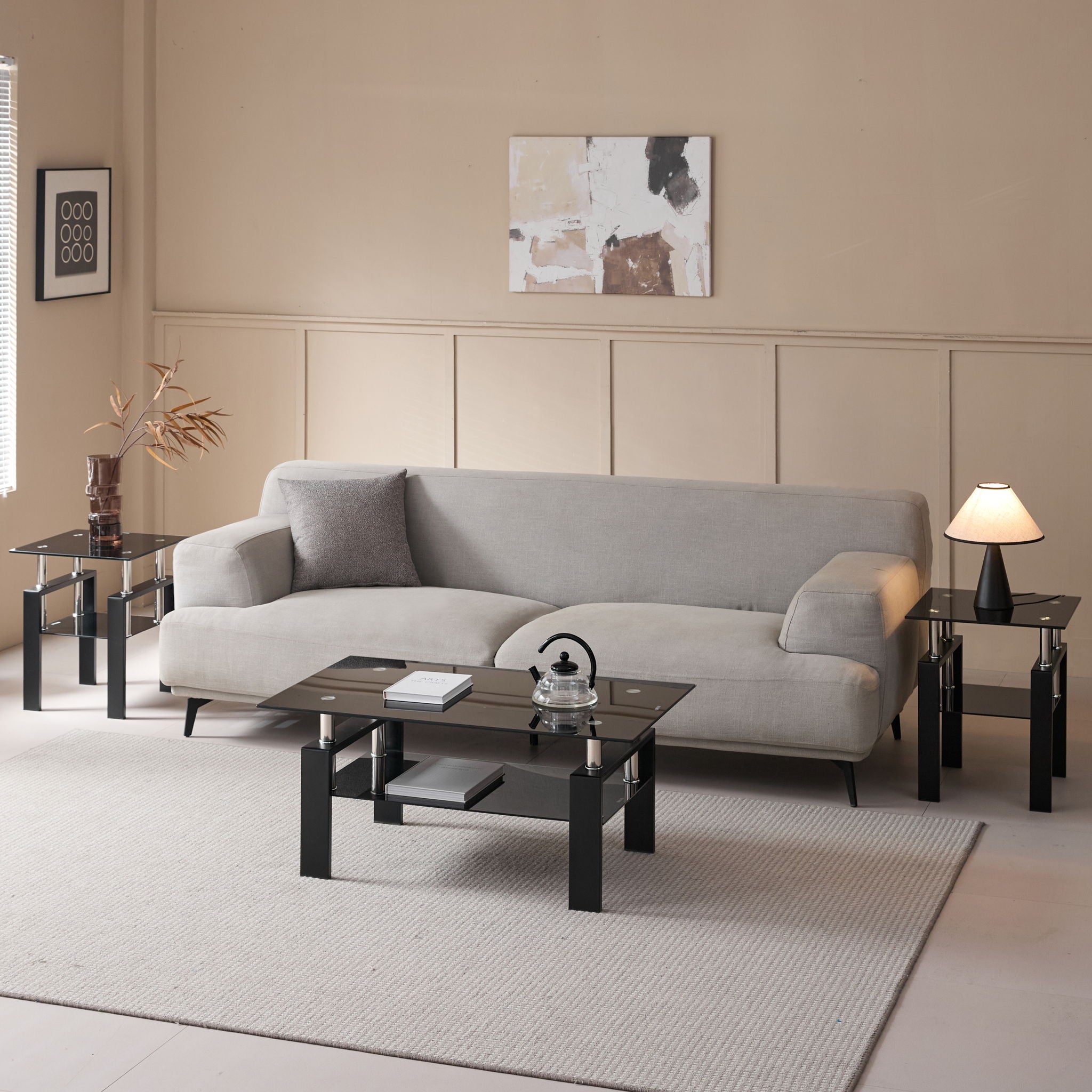 Tempered Glass Table With Storage