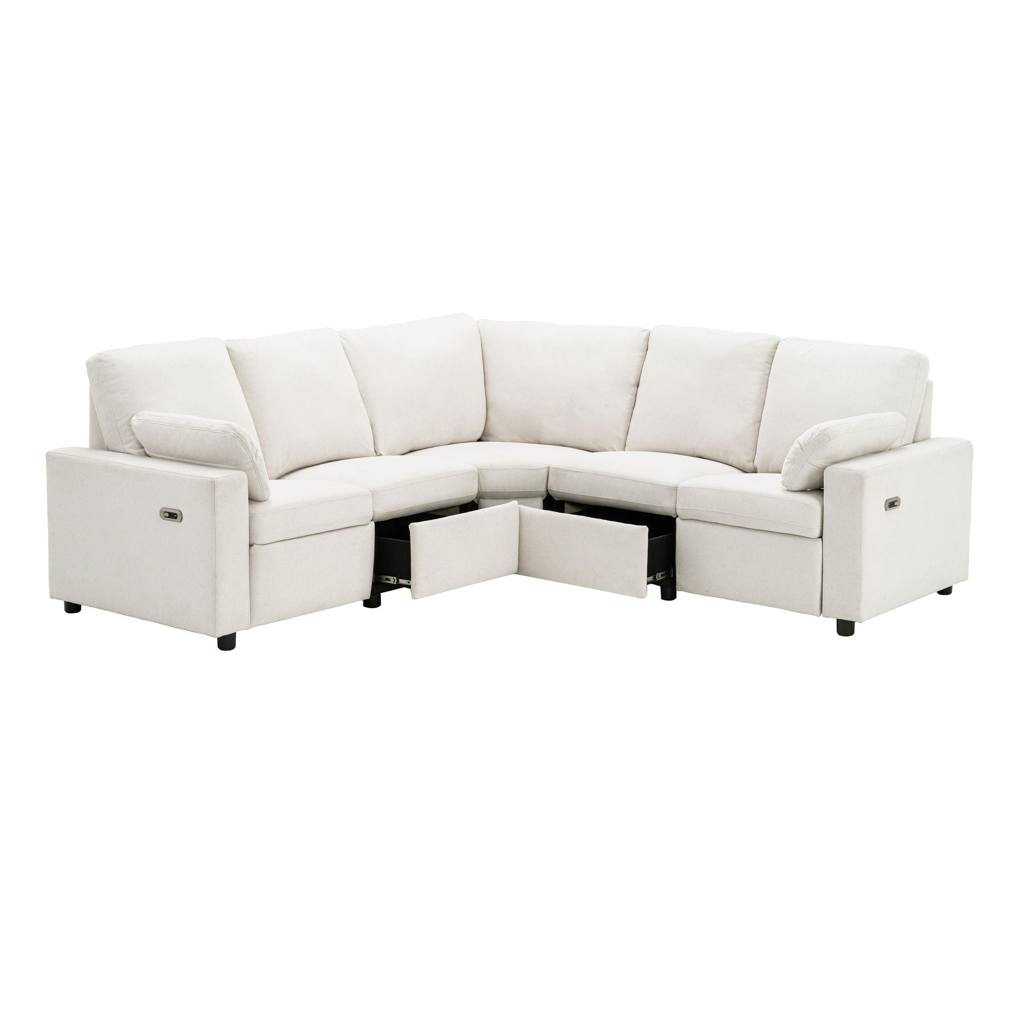 Power Recliner Sectional Sofa Home Theater Reclining Sofa With Two USB Ports, Two Storage Drawers For Living Room