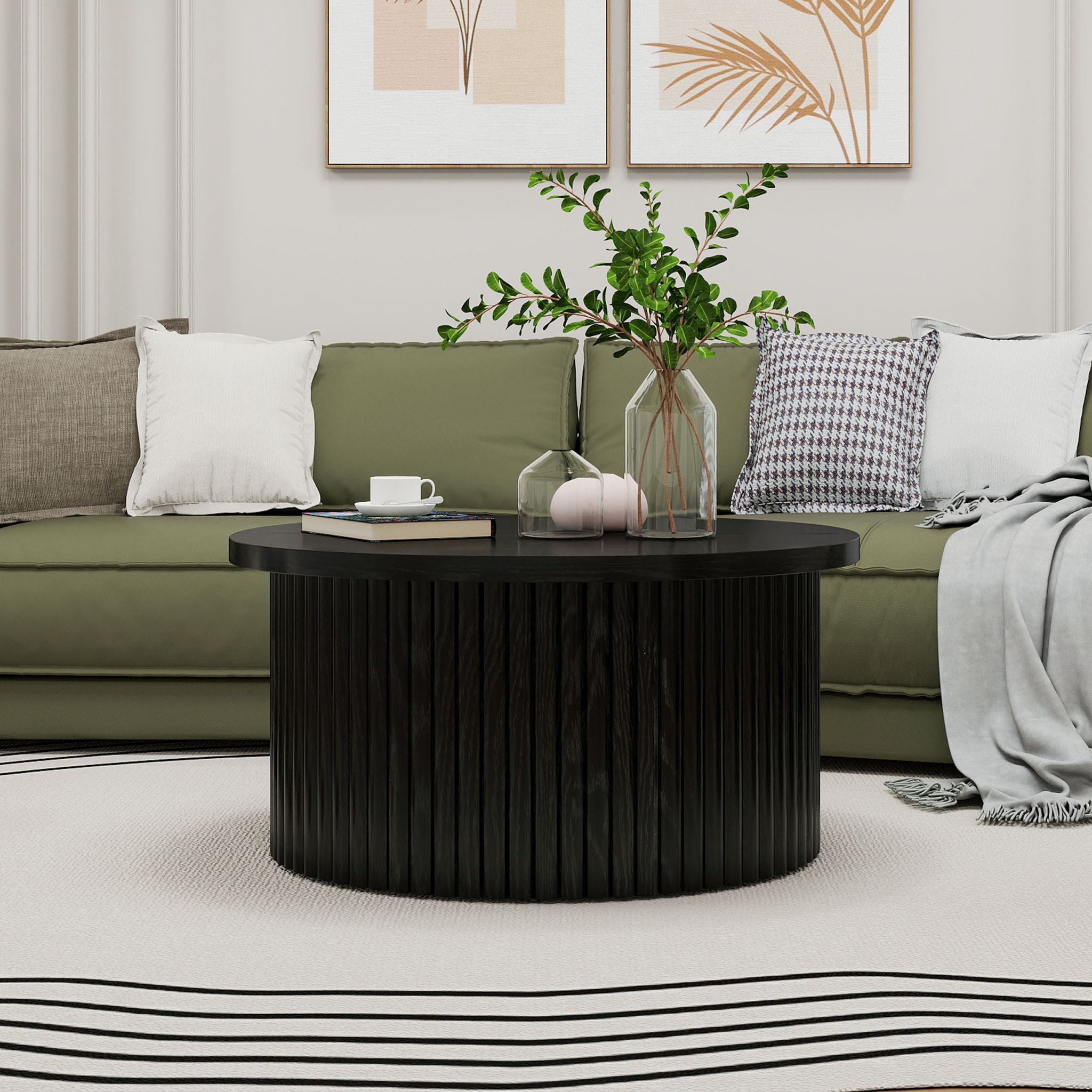 Coffee Table, Round Coffee Table, Modern Side Tables Accent End Table For Living Room, Apartment - Black