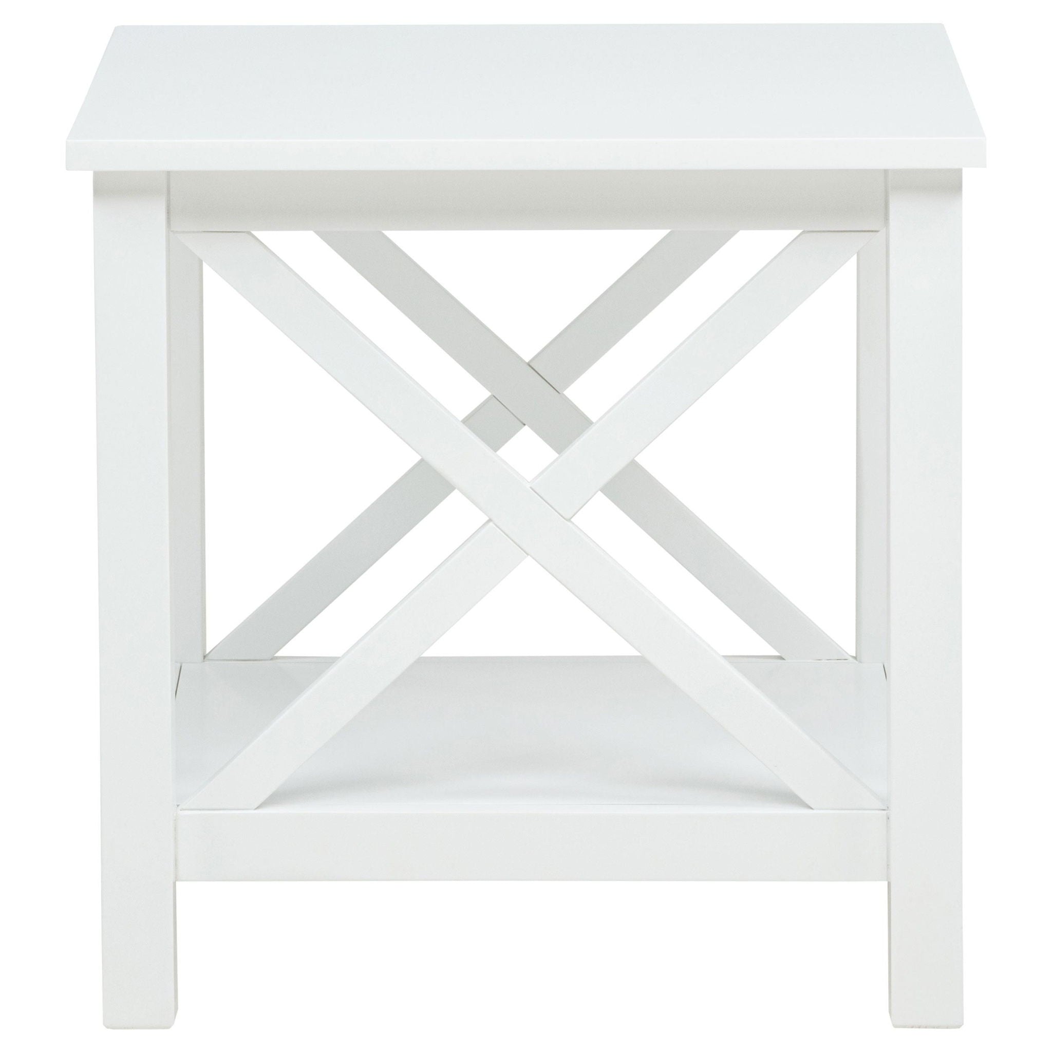 Skyview Square Pine Wood Side End Table with Shelf White