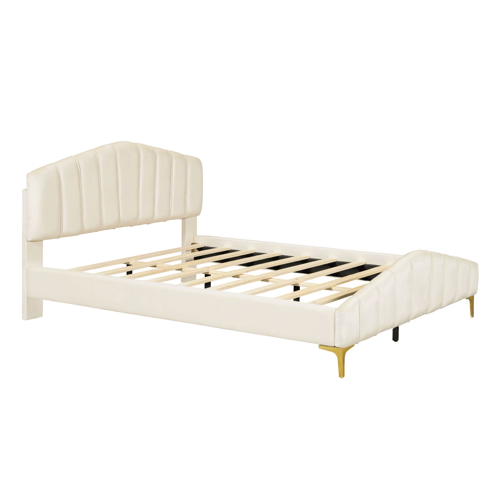 Platform Bed With Thick, Stylish Stripe Decorated Bedboard And Elegant Leg