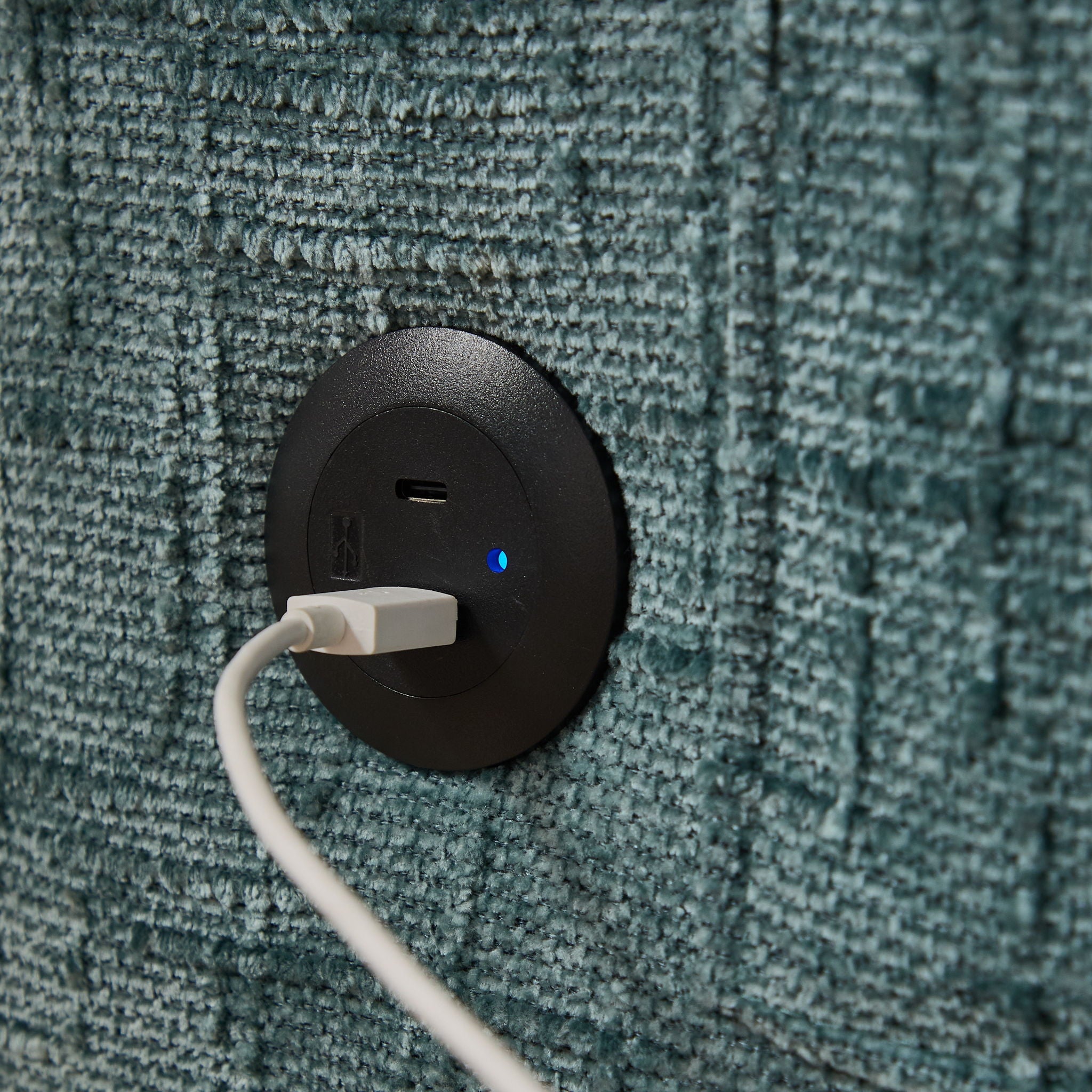 Chenille 2 Seater Sofa With LED Light, USB Charging Port, And Storage Bag