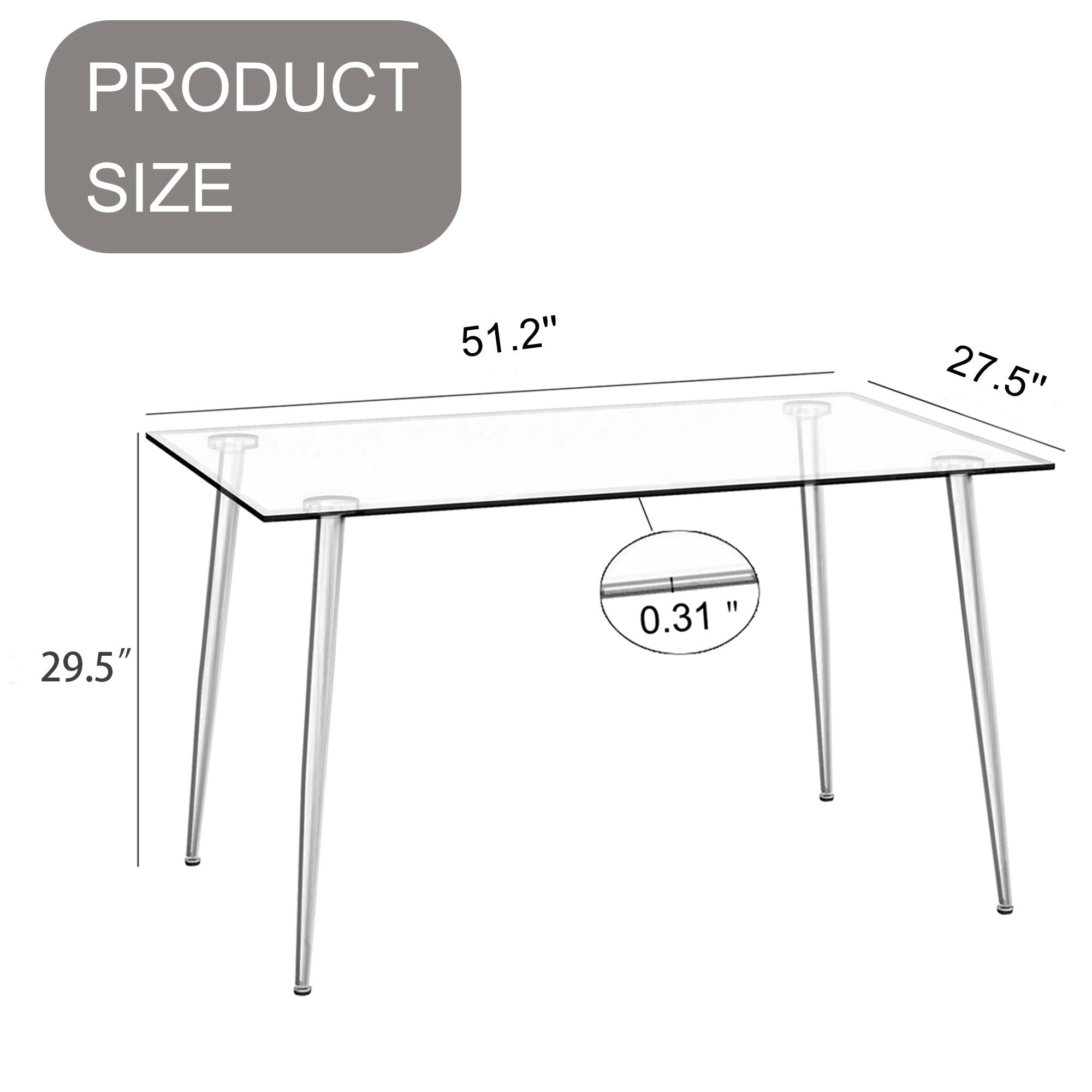 Modern Minimalist Rectangular Glass Dining Table With Tempered Glass Top Metal Legs, For 4 - 6 - Transparent